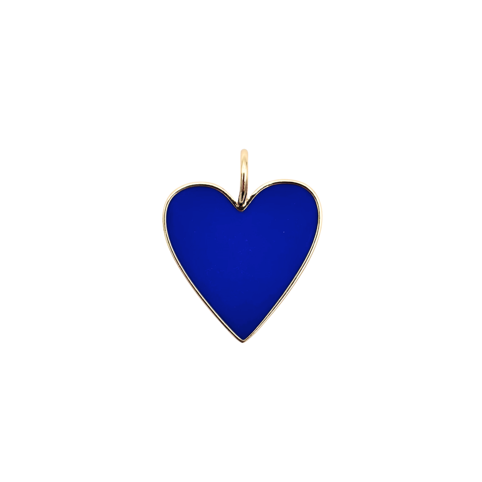 Gold-rimmed royal blue enamel heart charm with smooth polished face by HOLST+LEE