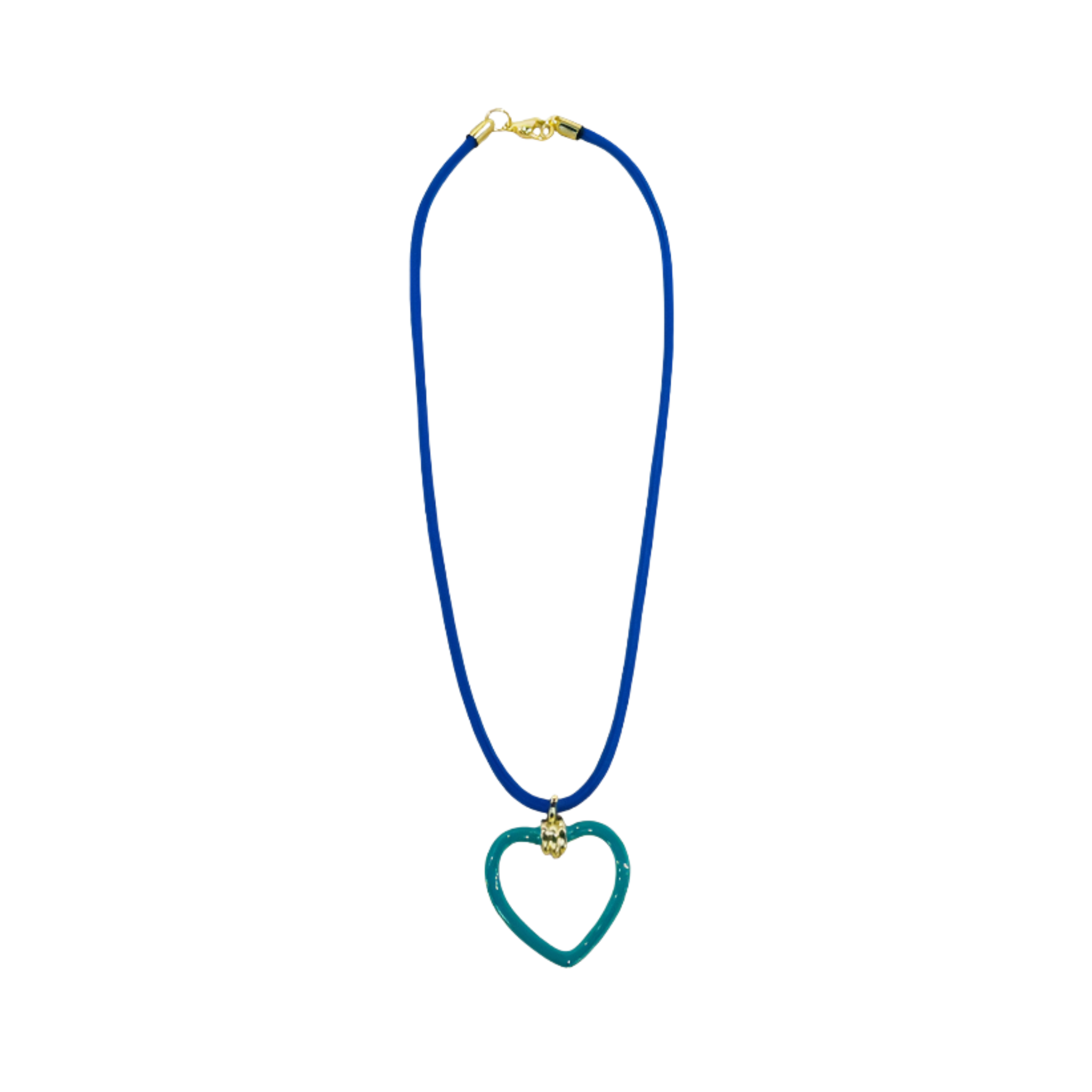 Royal blue colored paracord necklace with  gold-filled and green enamel heart-shaped charm by HOLST+LEE