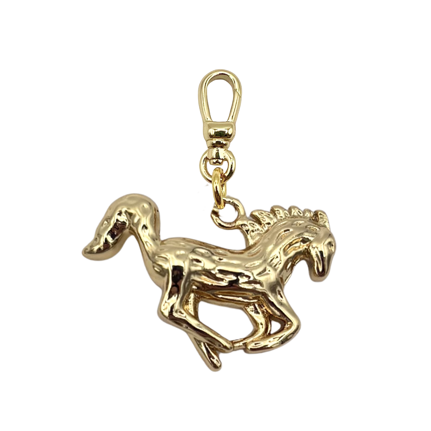 Gold running horse charm with sculpted flowing mane and tail with gold charm clip by HOLST+LEE