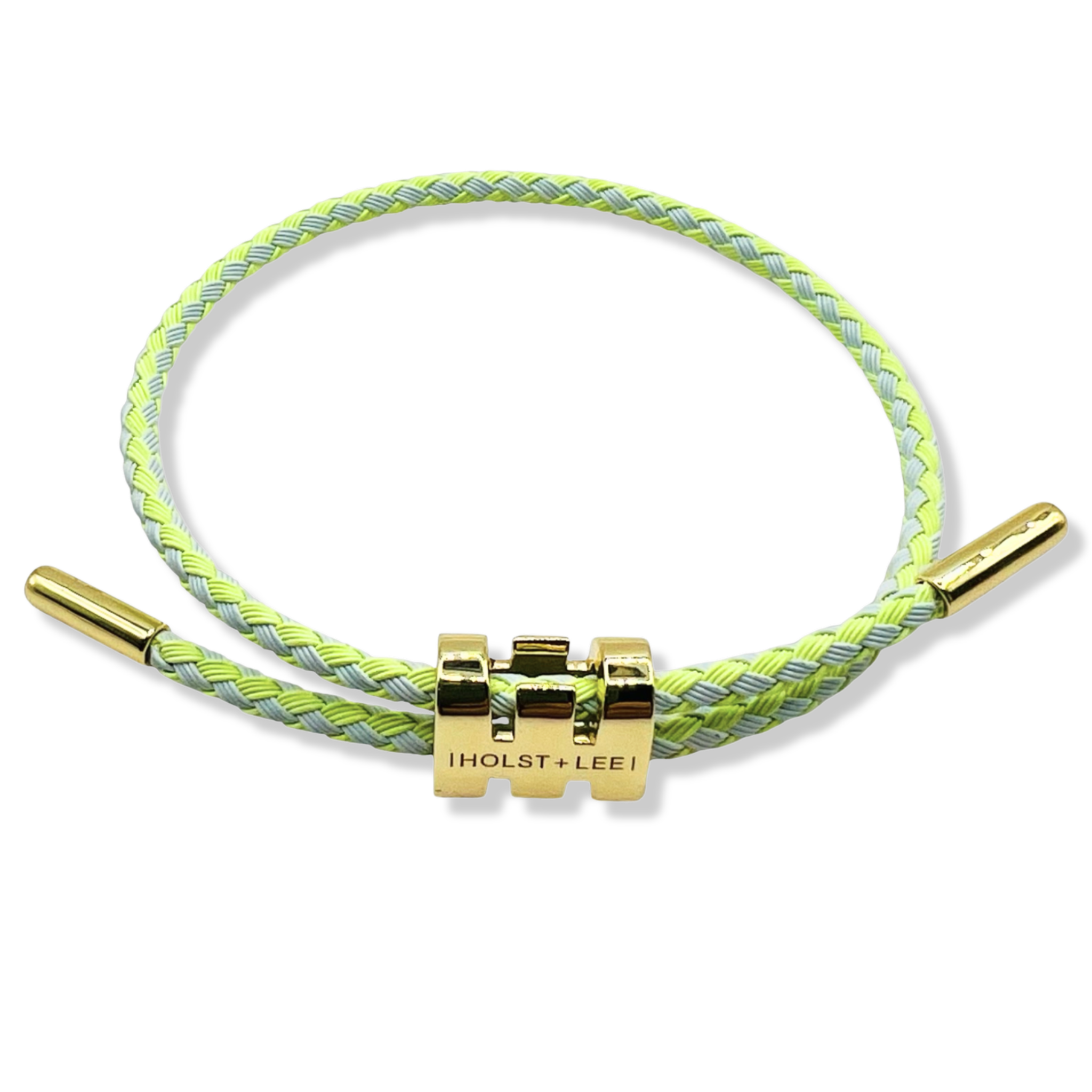 Seafoam and Lime braided rope bracelet with gold sliding clasp by HOLST+LEE