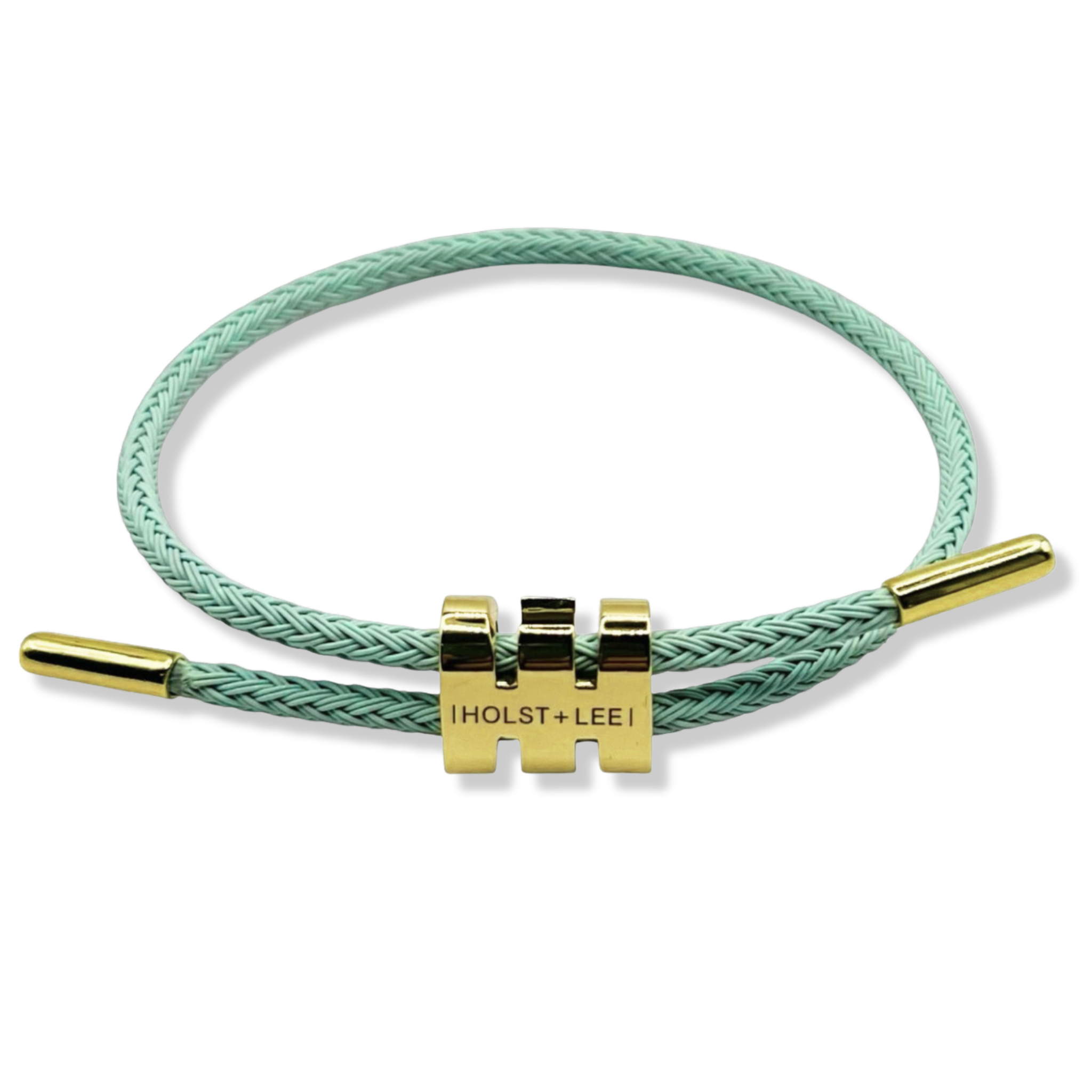 Seafoam braided rope bracelet with gold sliding clasp by HOLST+LEE