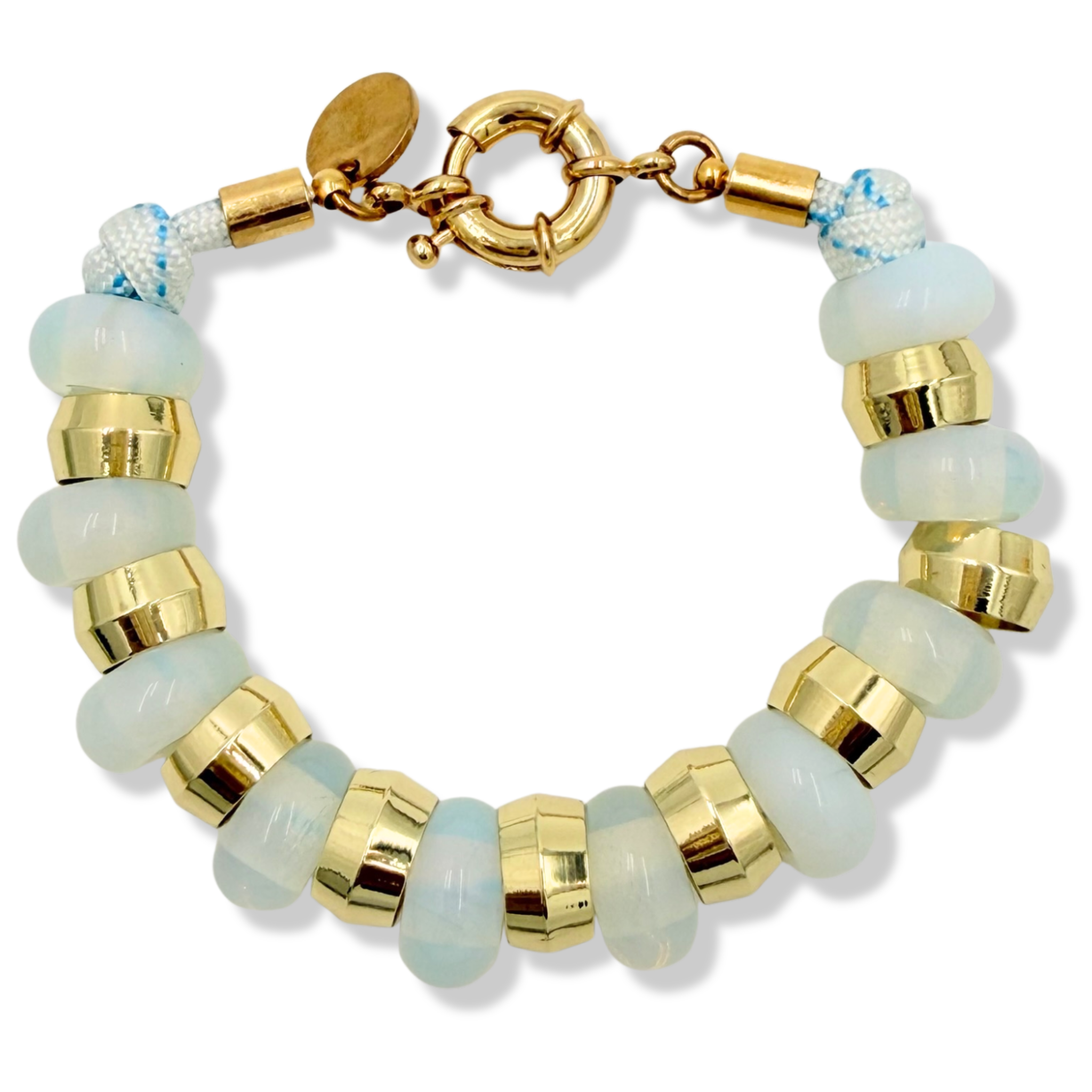 Opalite semi-precious gemstone beaded bracelet with gold accents and toggle clasp by HOLST+LEE