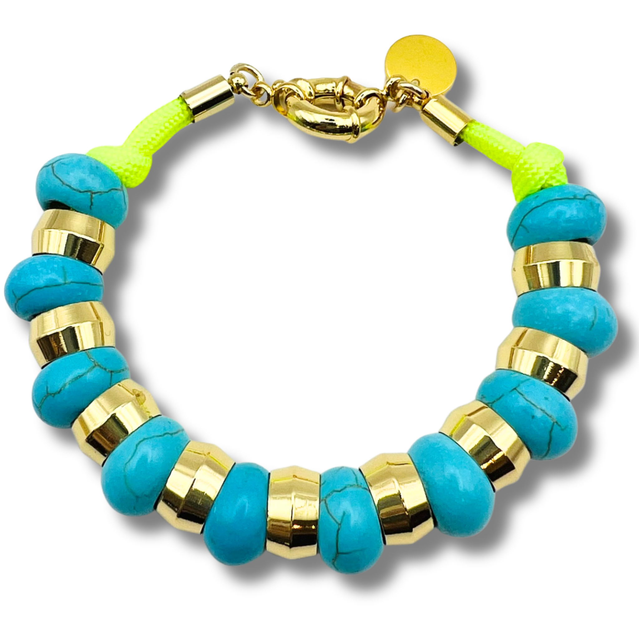 Turquoise semi-precious gemstone beaded bracelet with gold accents and toggle clasp by HOLST+LEE