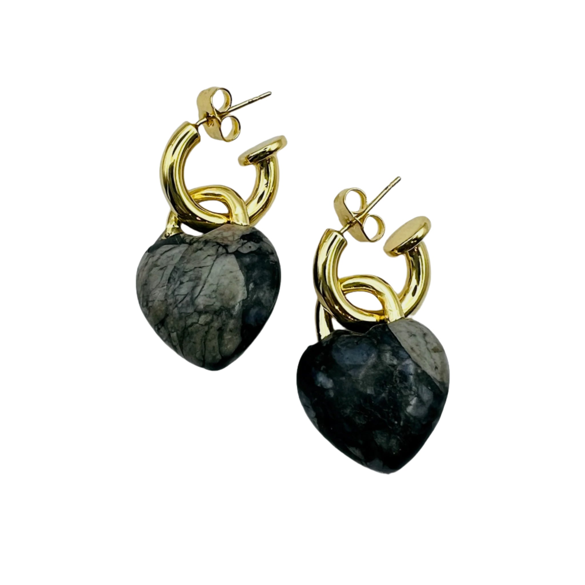 Semi Precious Heart Locket Earrings