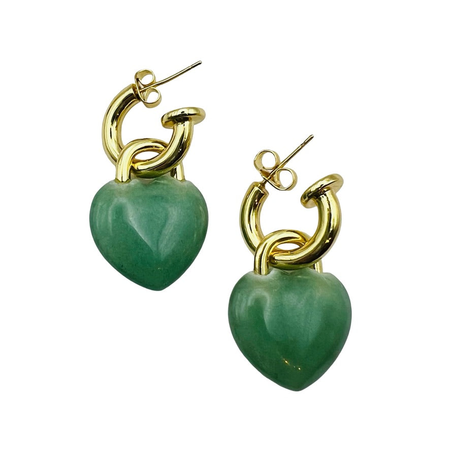 Semi Precious Heart Locket Earring Green Aventurine