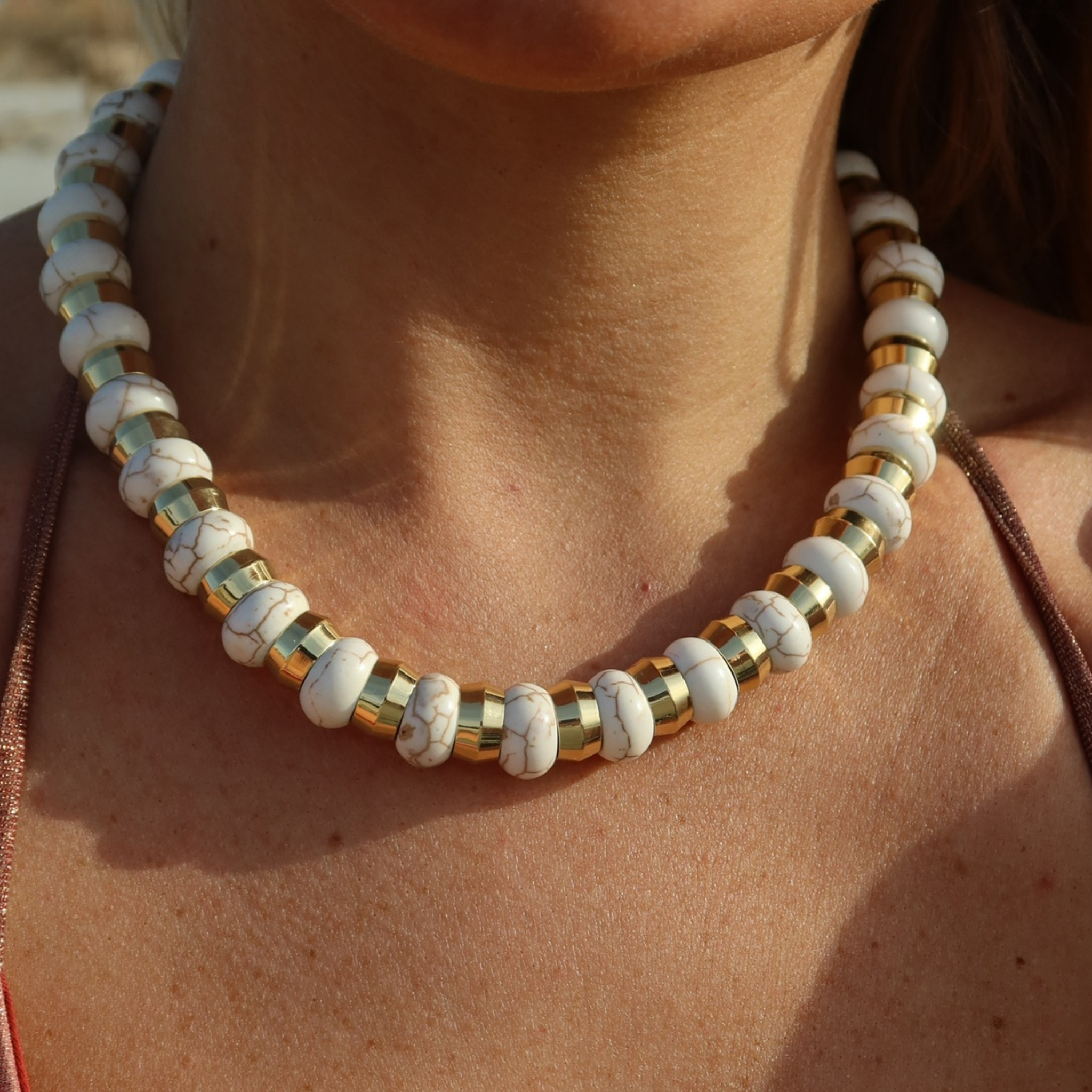 Semi Precious Necklace - Howlite - on model