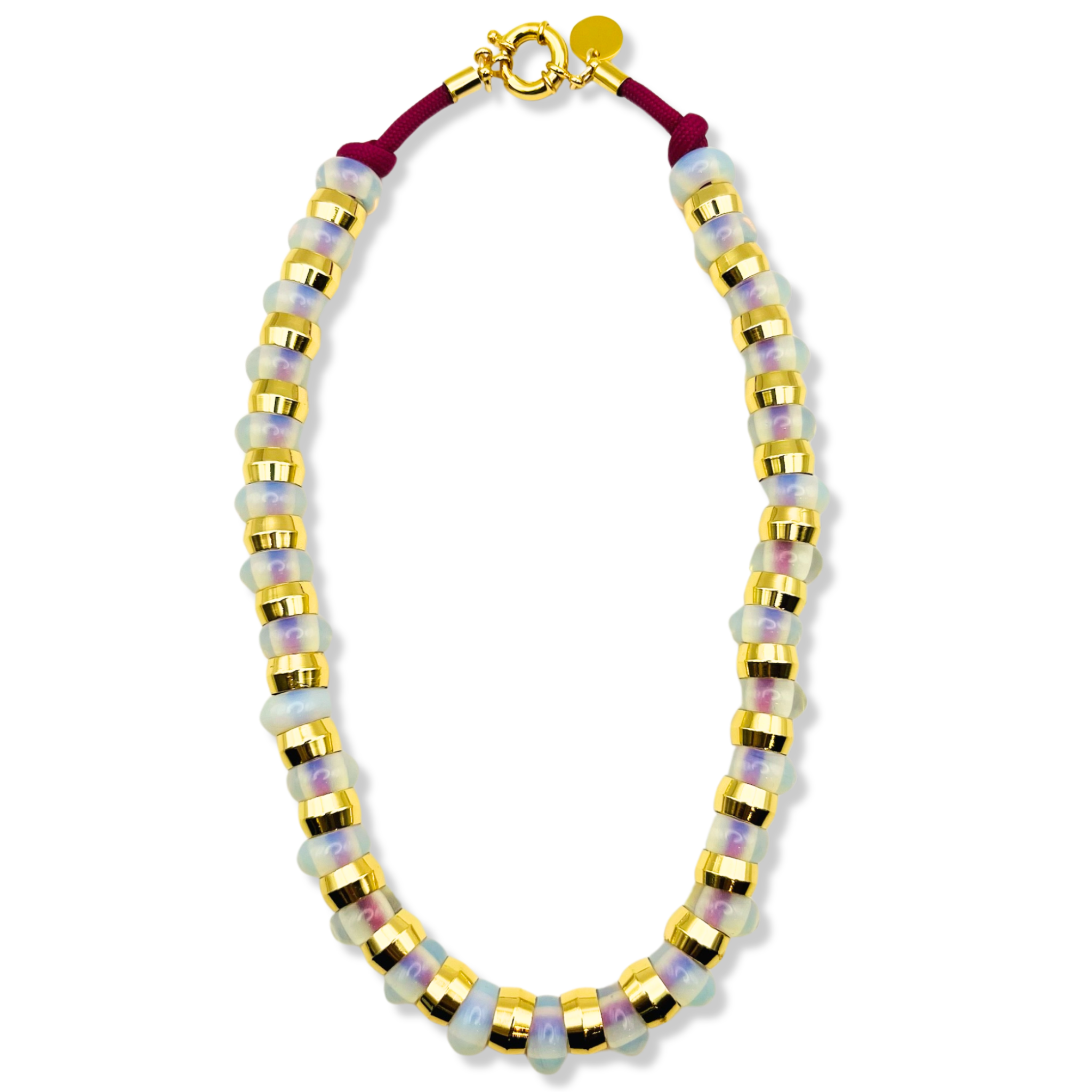 Opalite semi-precious gemstone beaded necklace with gold accents and toggle clasp by HOLST+LEE