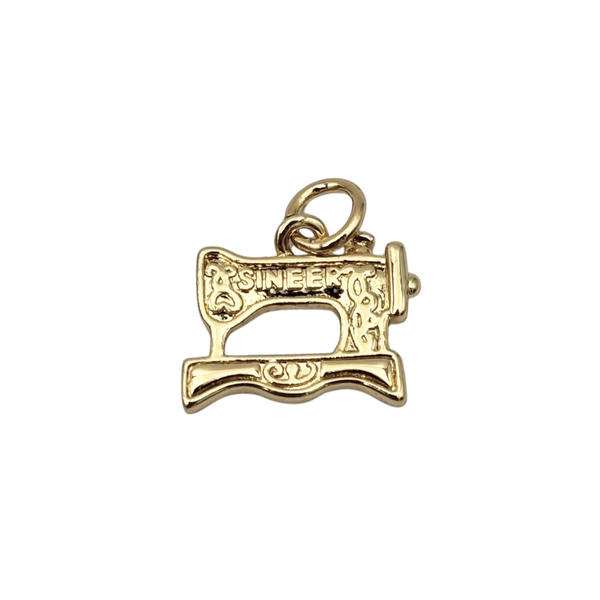 Gold vintage sewing machine charm with engraved body detail treadle base by HOLST+LEE