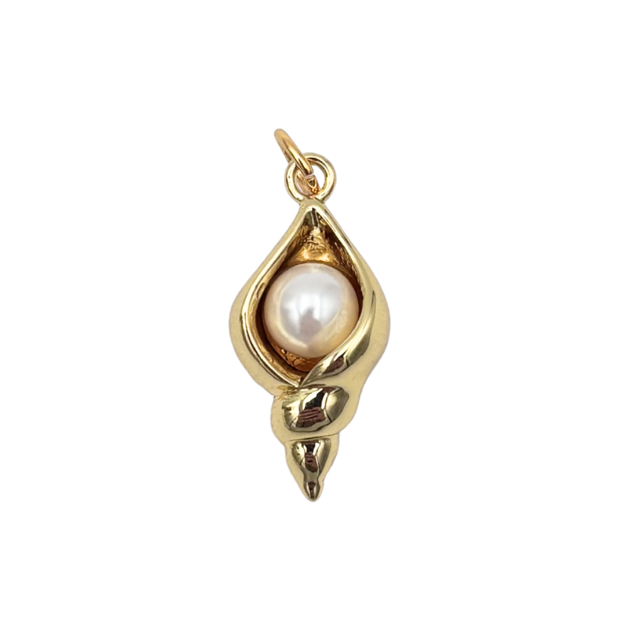 Gold elongated shell charm with bezel-set white pearl by HOLST+LEE
