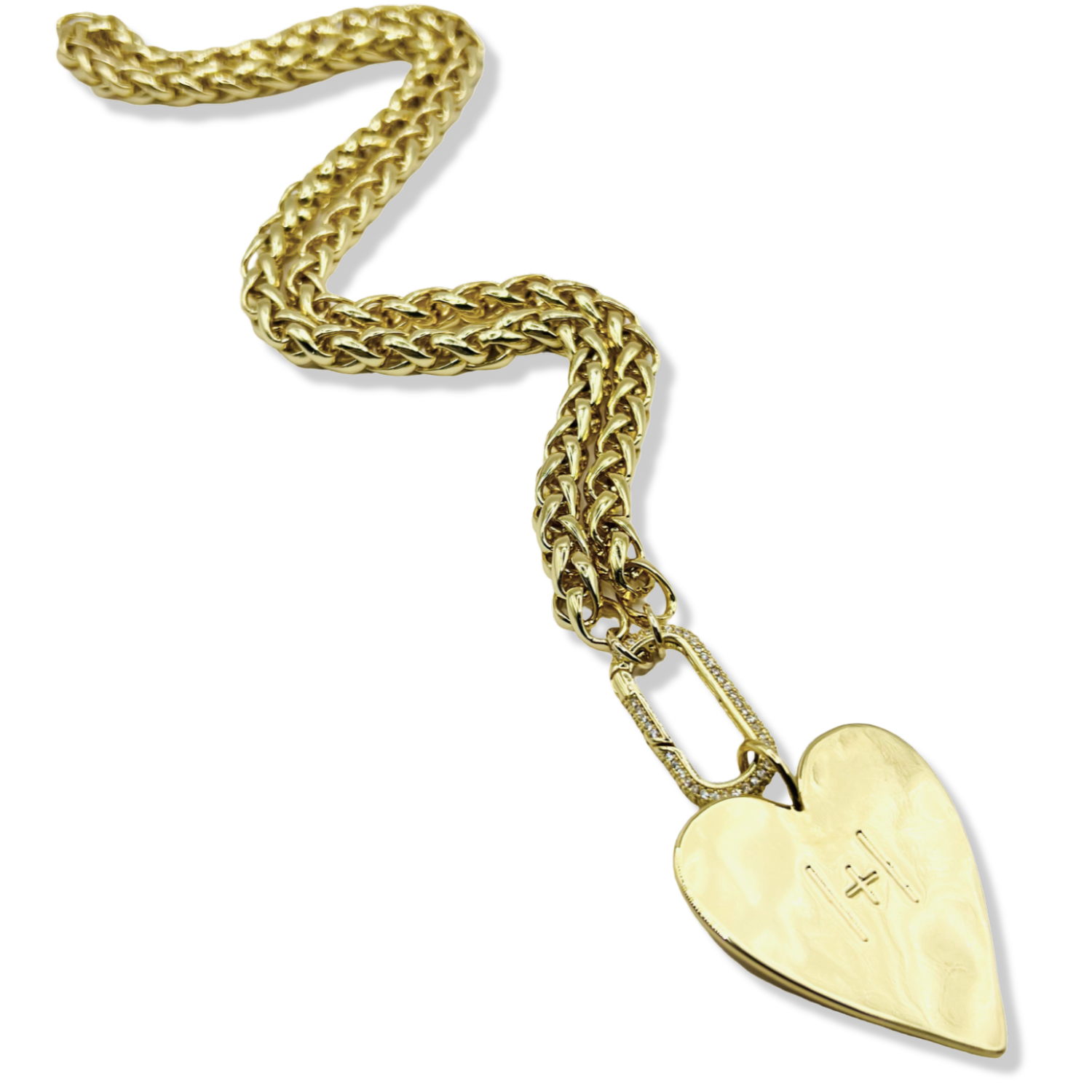 Gold anchor chain with heart pendant on a rhinestone working mechanism by HOLST+LEE