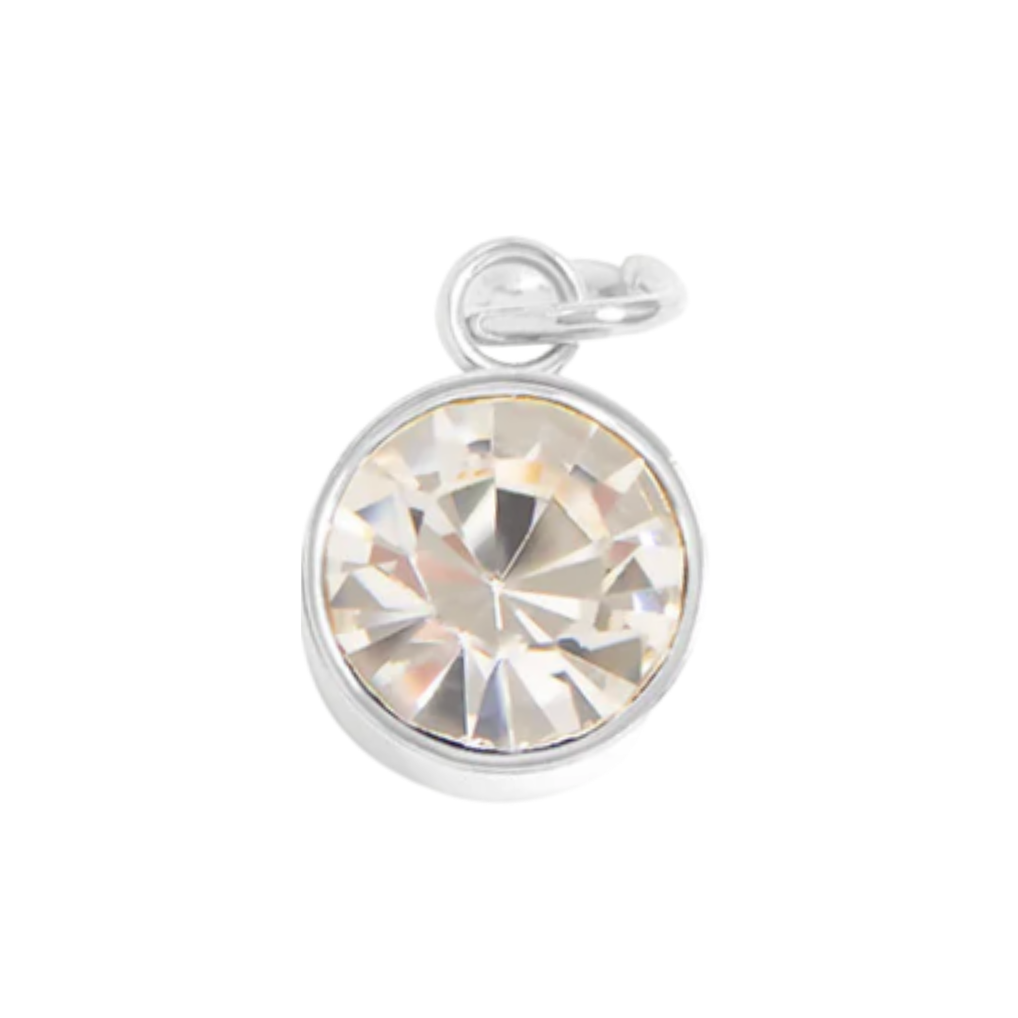 April birthstone diamond charm with faceted clear stone and silver bezel setting by HOLST+LEE