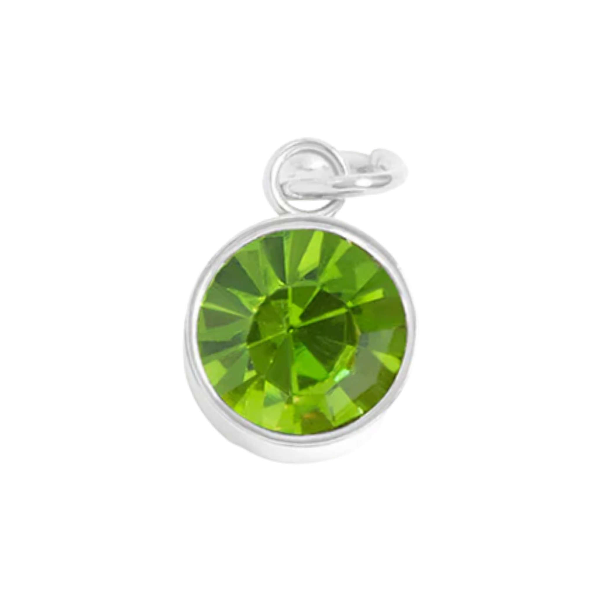 August birthstone peridot charm with faceted deep green and silver bezel setting by HOLST+LEE