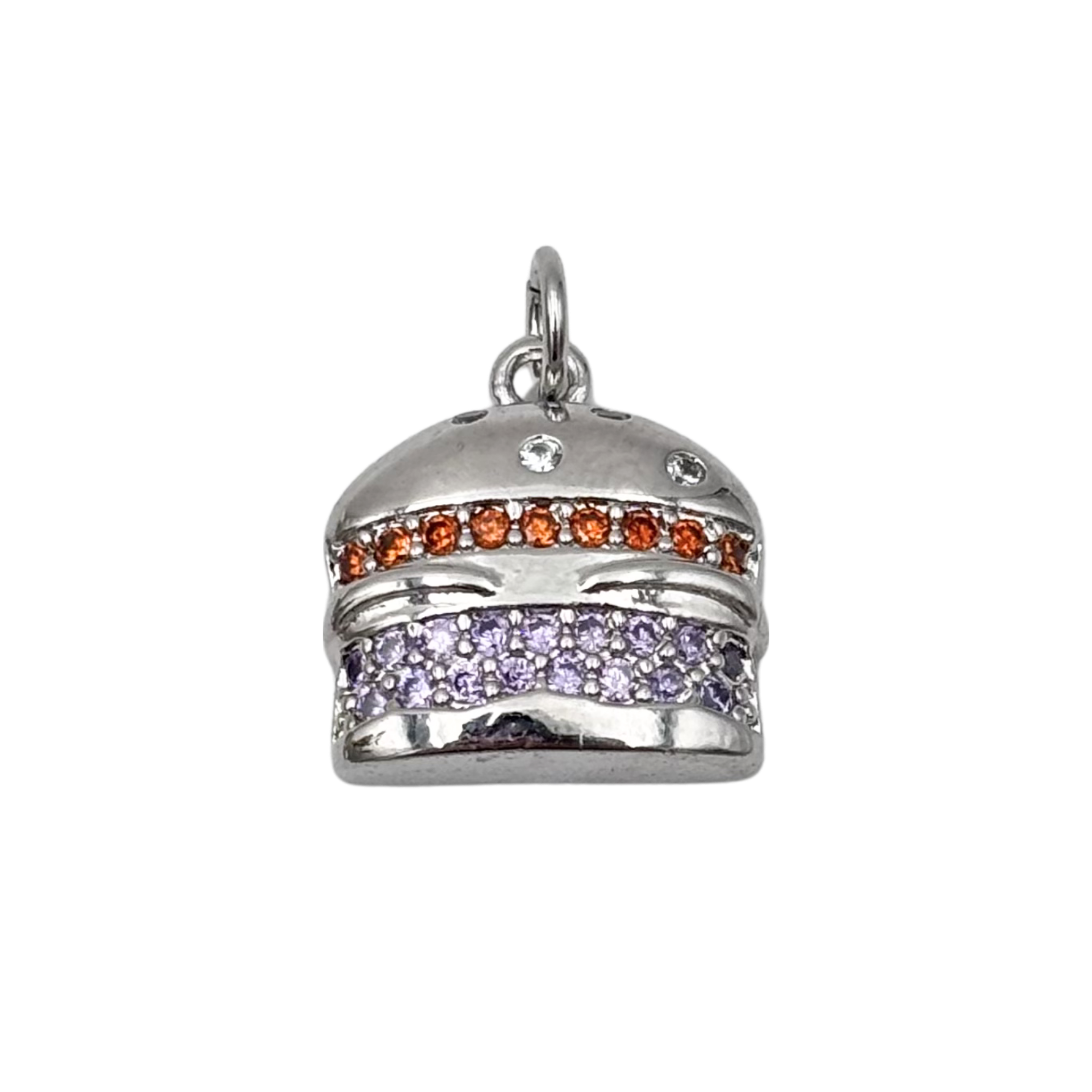 Silver hamburger charm with colored rhinestones by HOLST+LEE