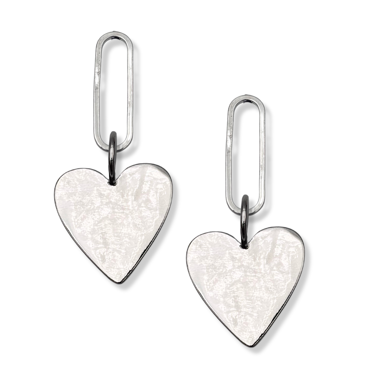 Silver heart dangle earrings with gold paperclip oval link topper by HOLST+LEE