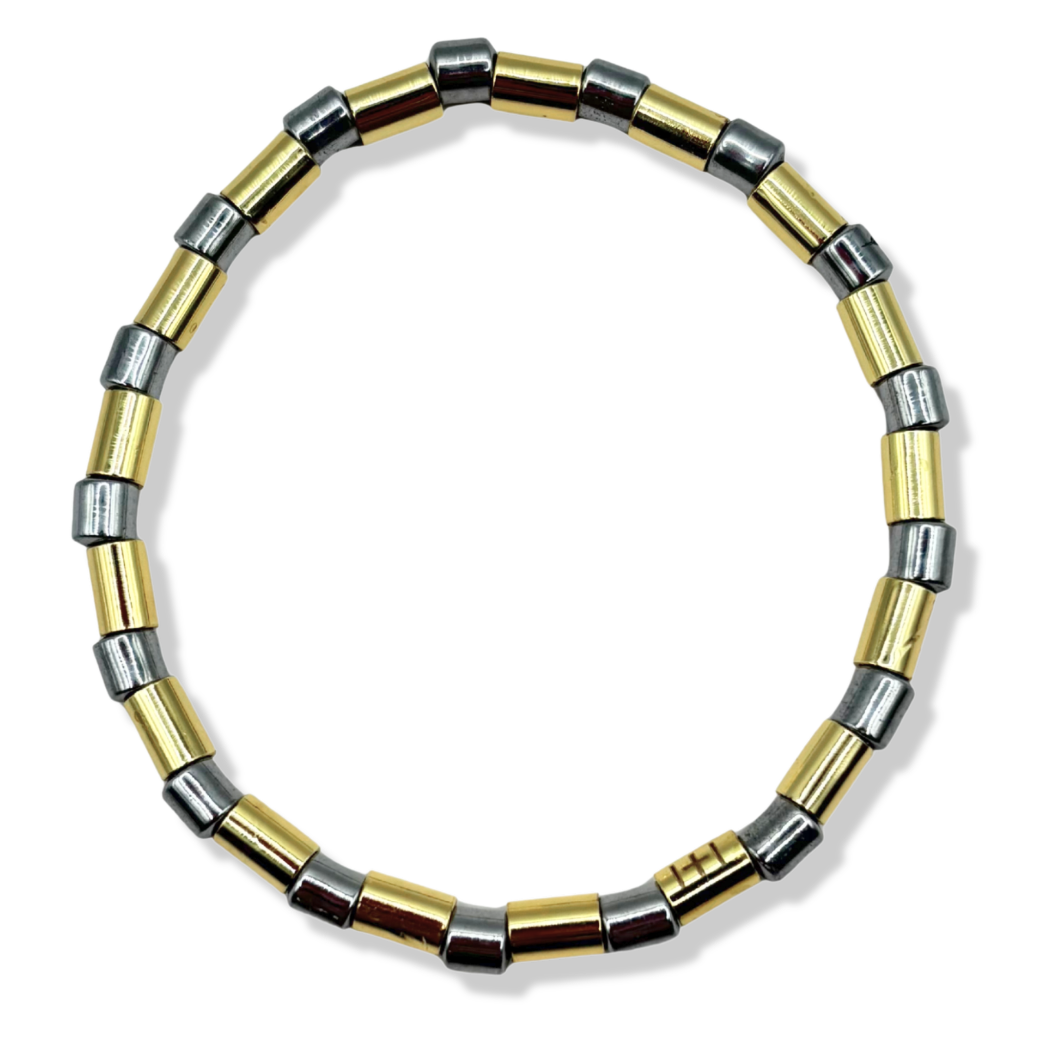 Bracelet with silver hematite and gold cylindrical beads by HOLST+LEE