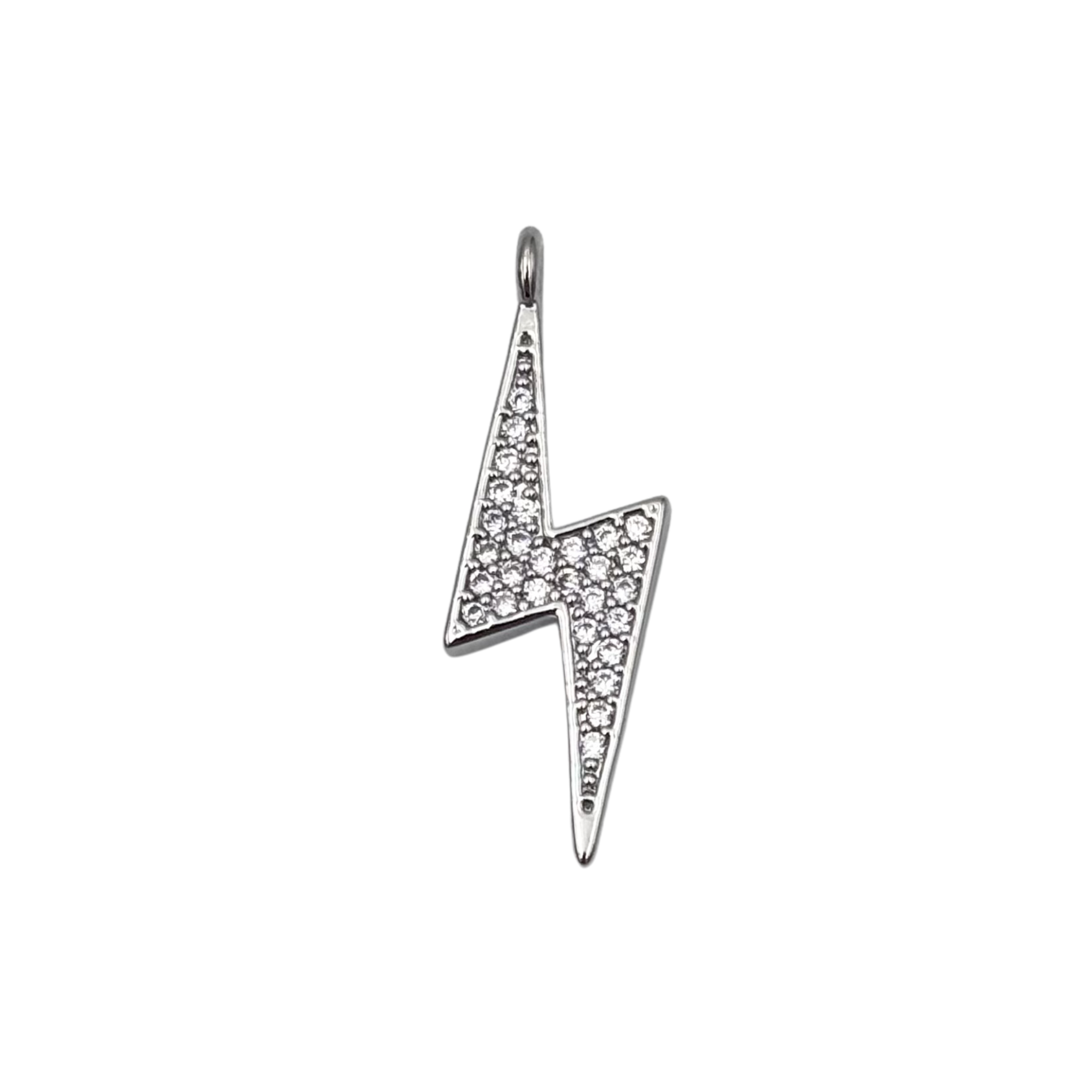 Silver lightning bolt charm with fully pavé set clear crystals 