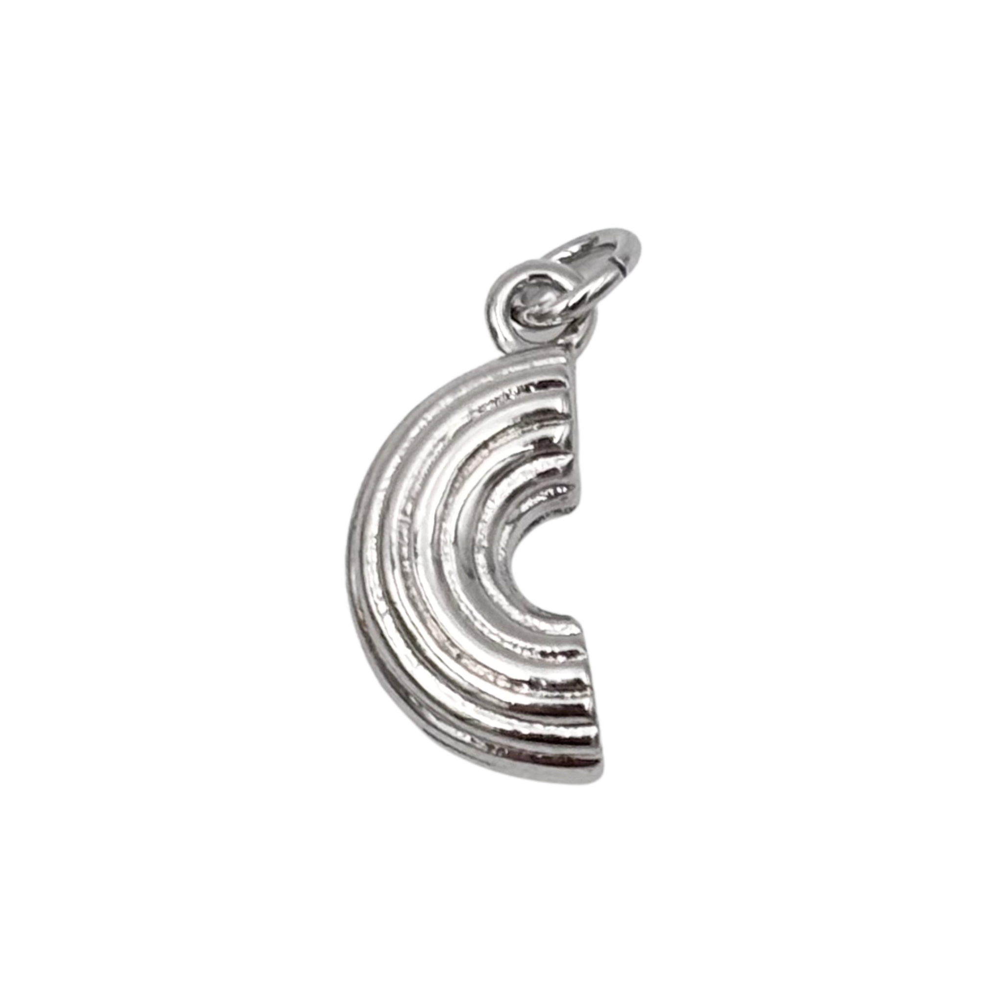 Polished silver macaroni pasta charm with ridged curved detail by HOLST+LEE