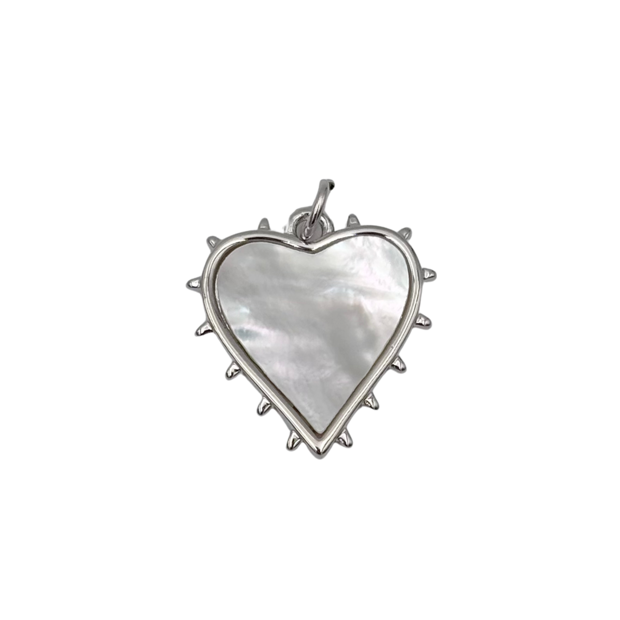 Mother of pearl heart charm with silver spiked sunburst frame by HOLST+LEE