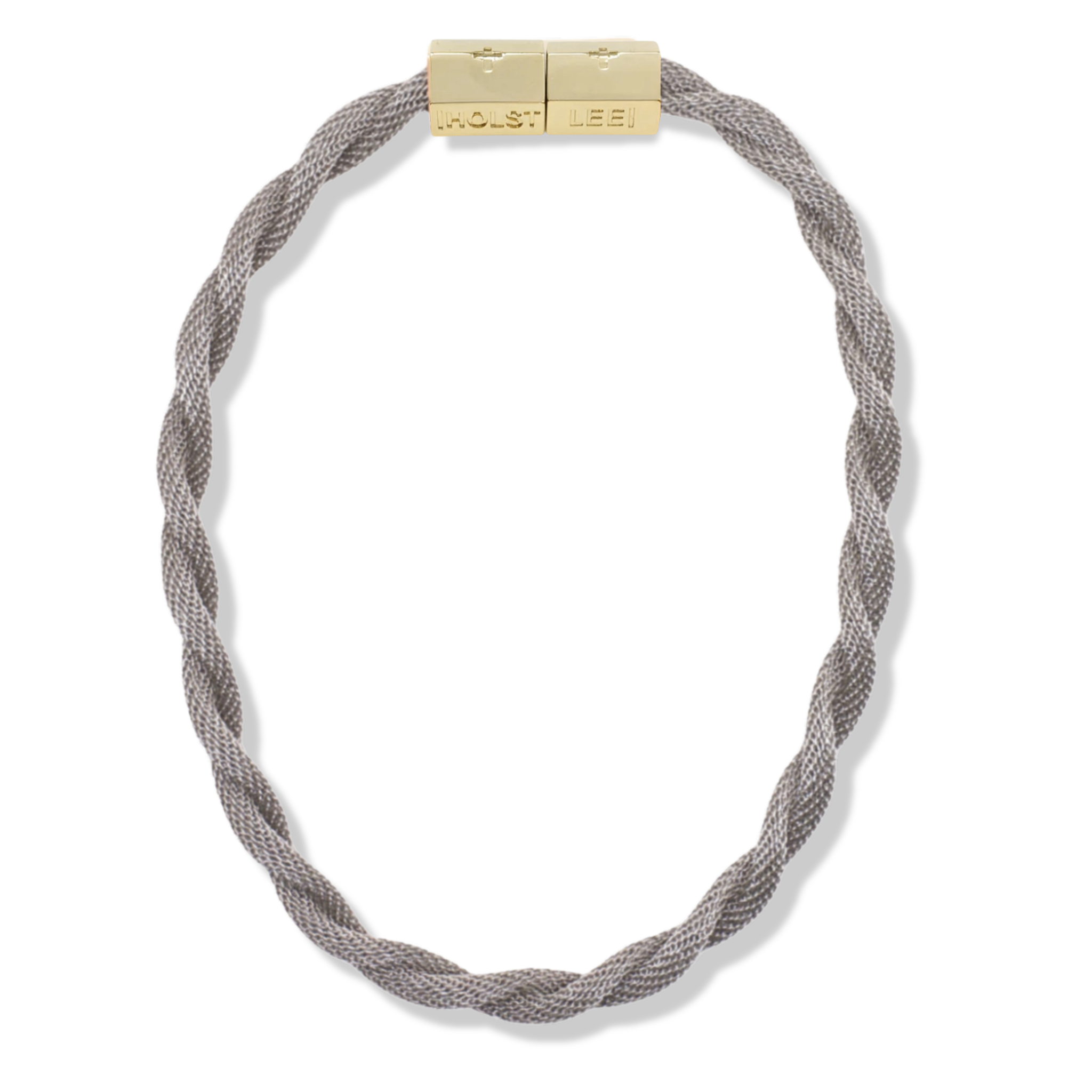 Silver twisted mesh necklace and gold magnetic clasped necklace by HOLST+LEE