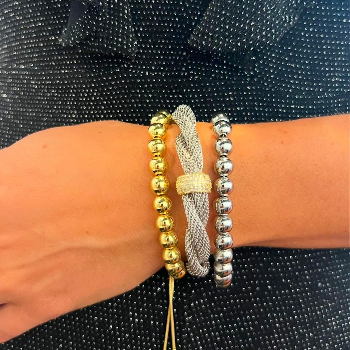 Silver Twisted Mesh with Stone Bracelet Signature Magnetic Clasp