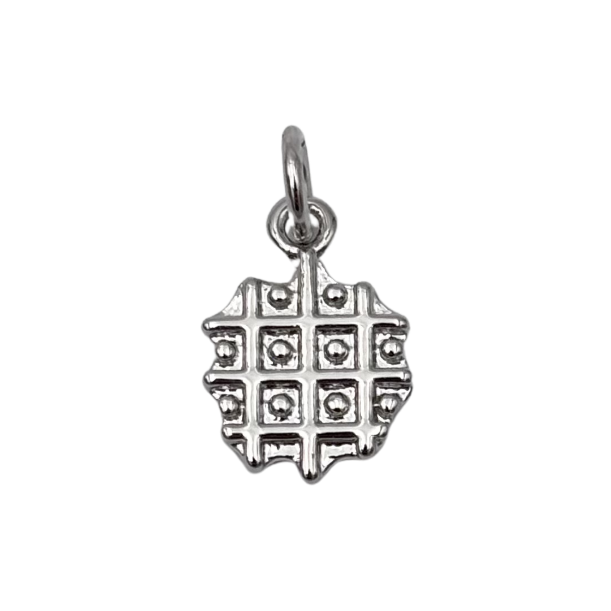 Polished silver waffle charm with detailed grid texture by HOLST+LEE