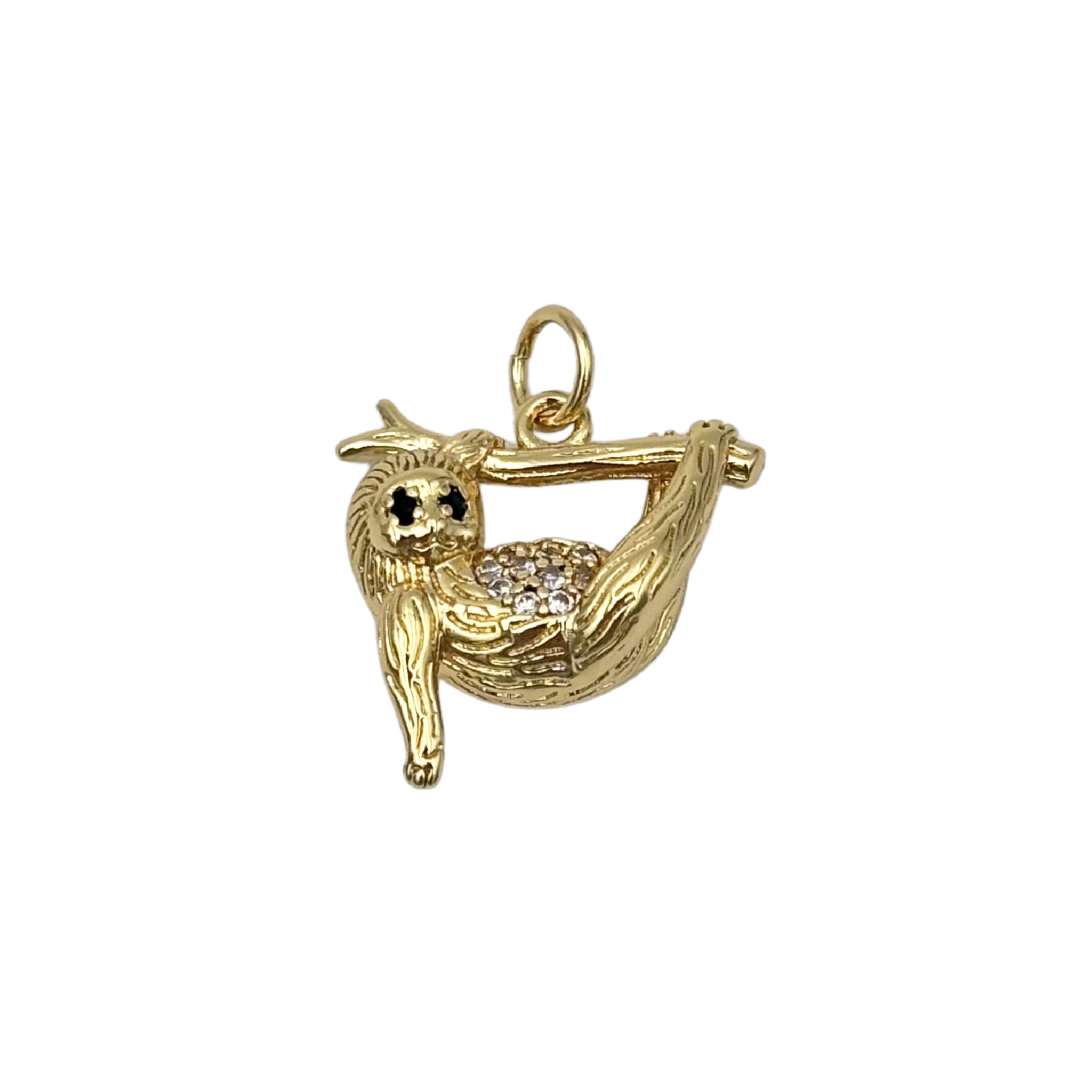 Gold sloth charm with pave rhinestones with textured finish by HOLST+LEE