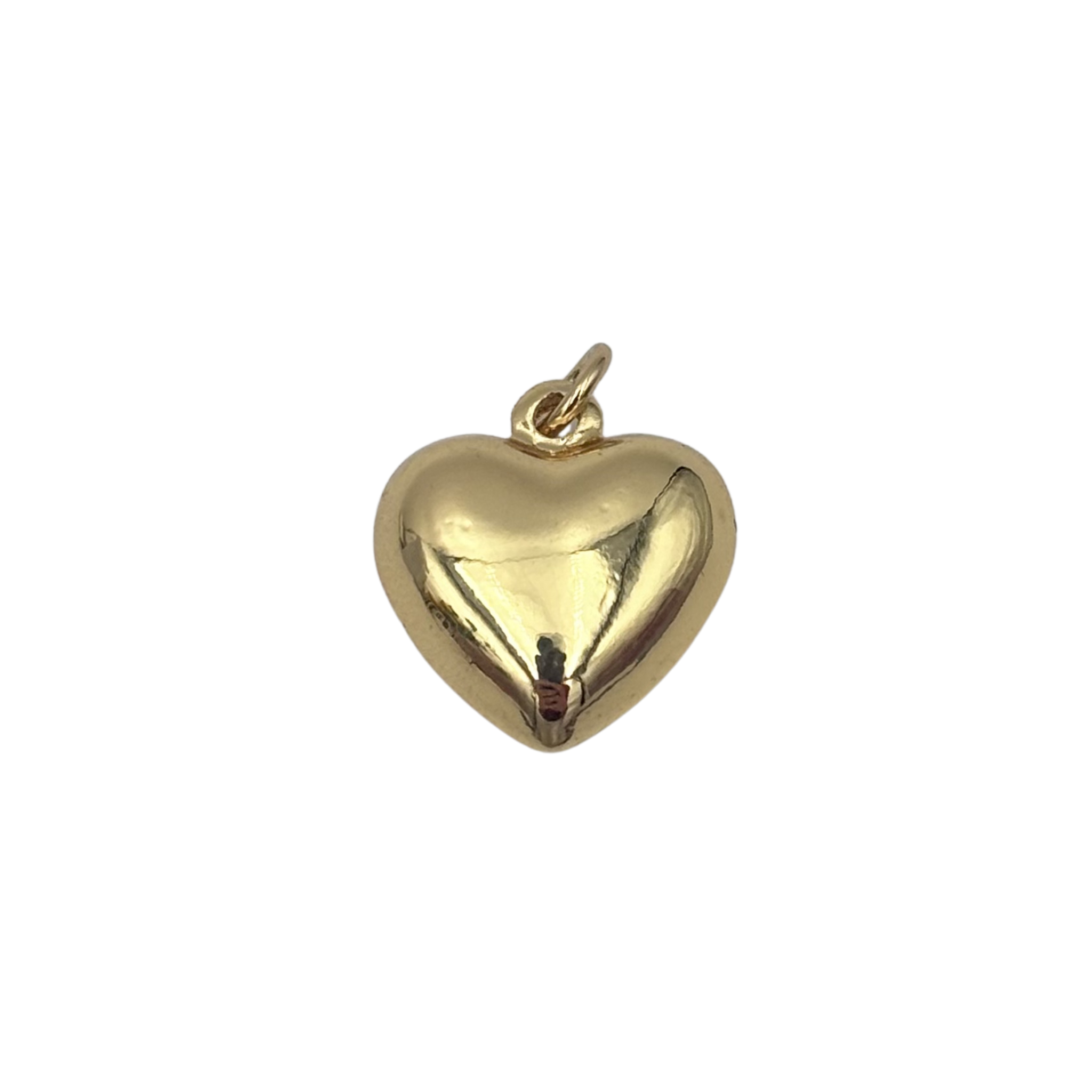 Small gold puffy heart charm pendant with polished finish