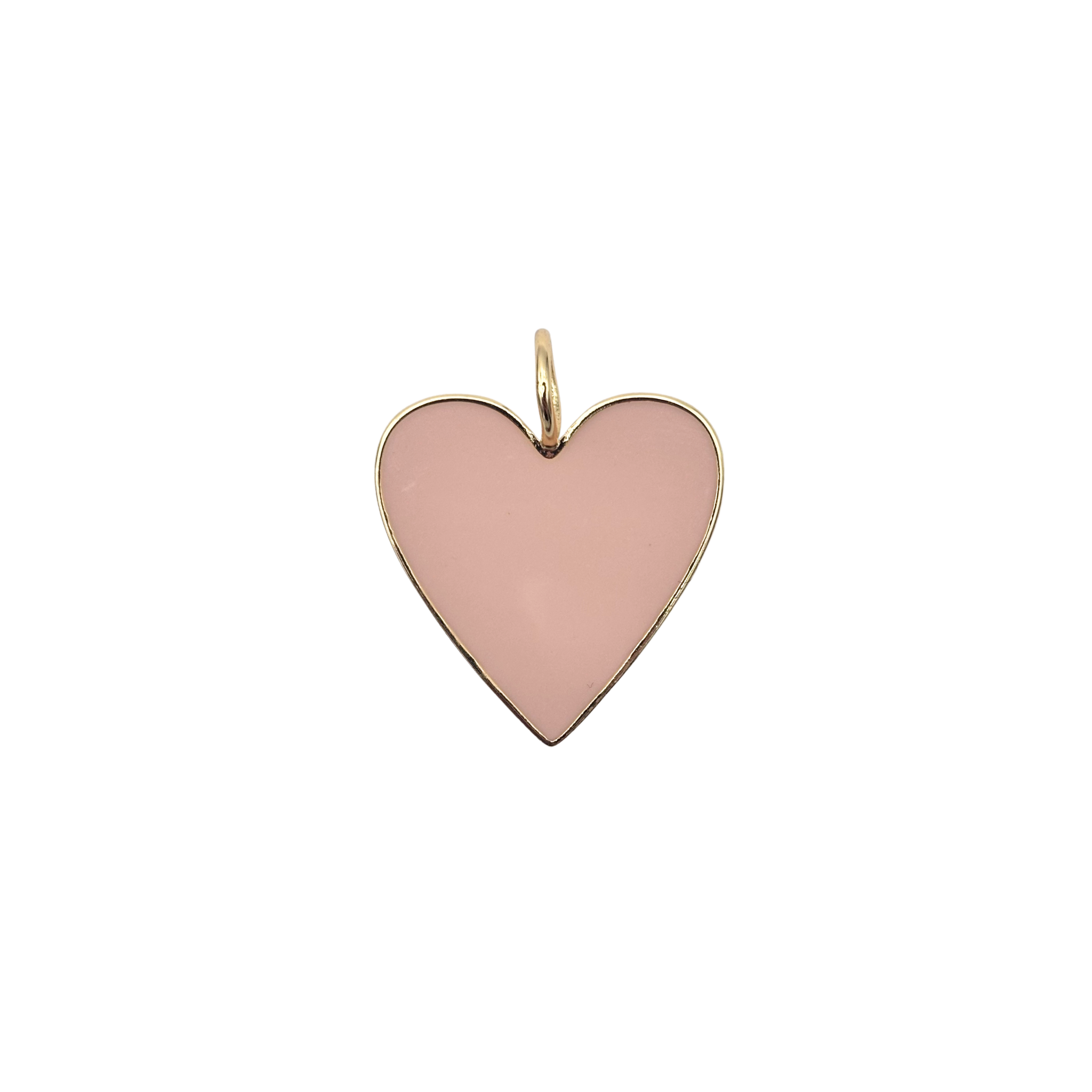 Gold-rimmed peach enamel heart charm with smooth polished face by HOLST+LEE