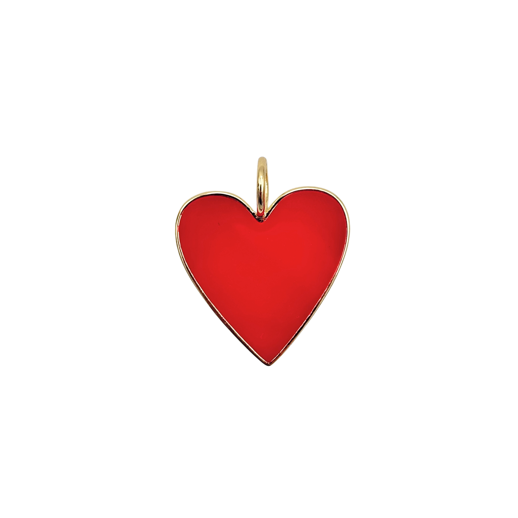 Gold-rimmed red enamel heart charm with smooth polished face by HOLST+LEE