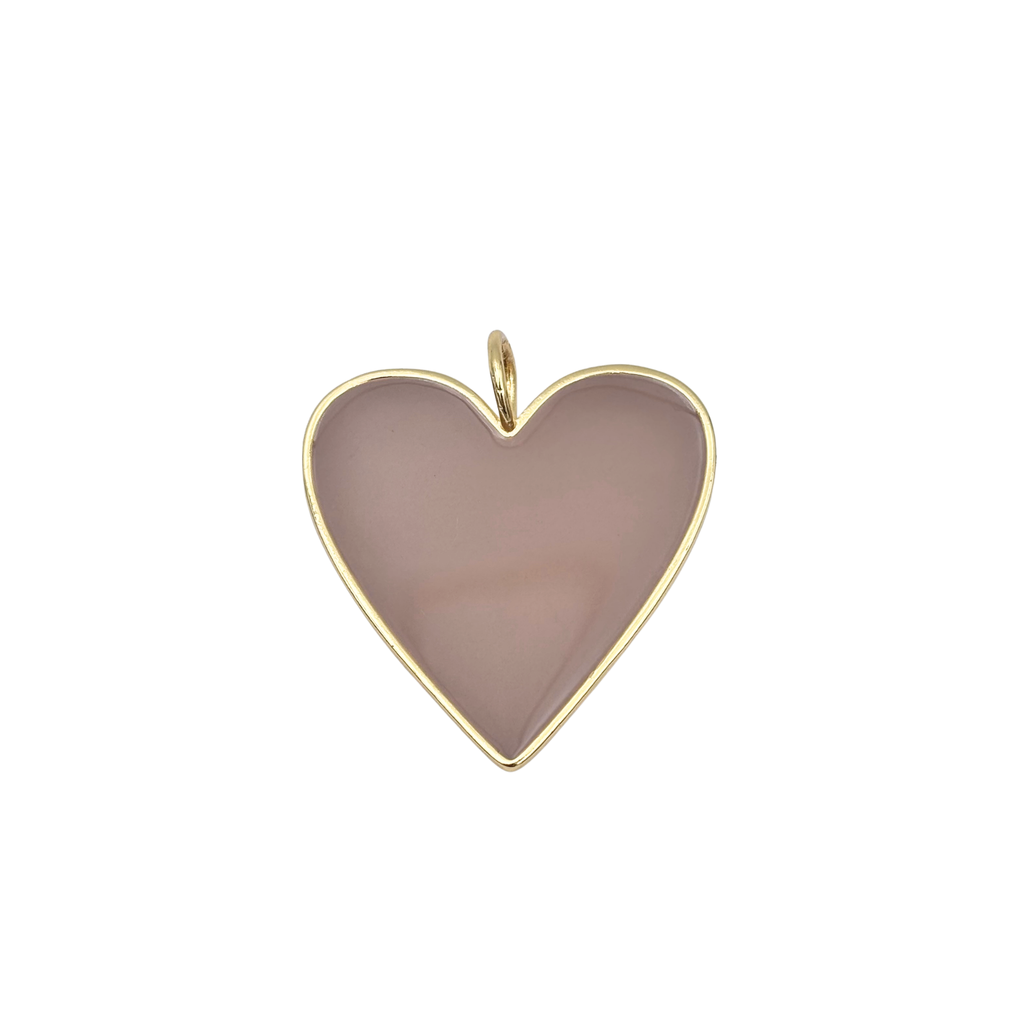 Large gold-rimmed taupe enamel heart charm with smooth polished face by HOLST+LEE