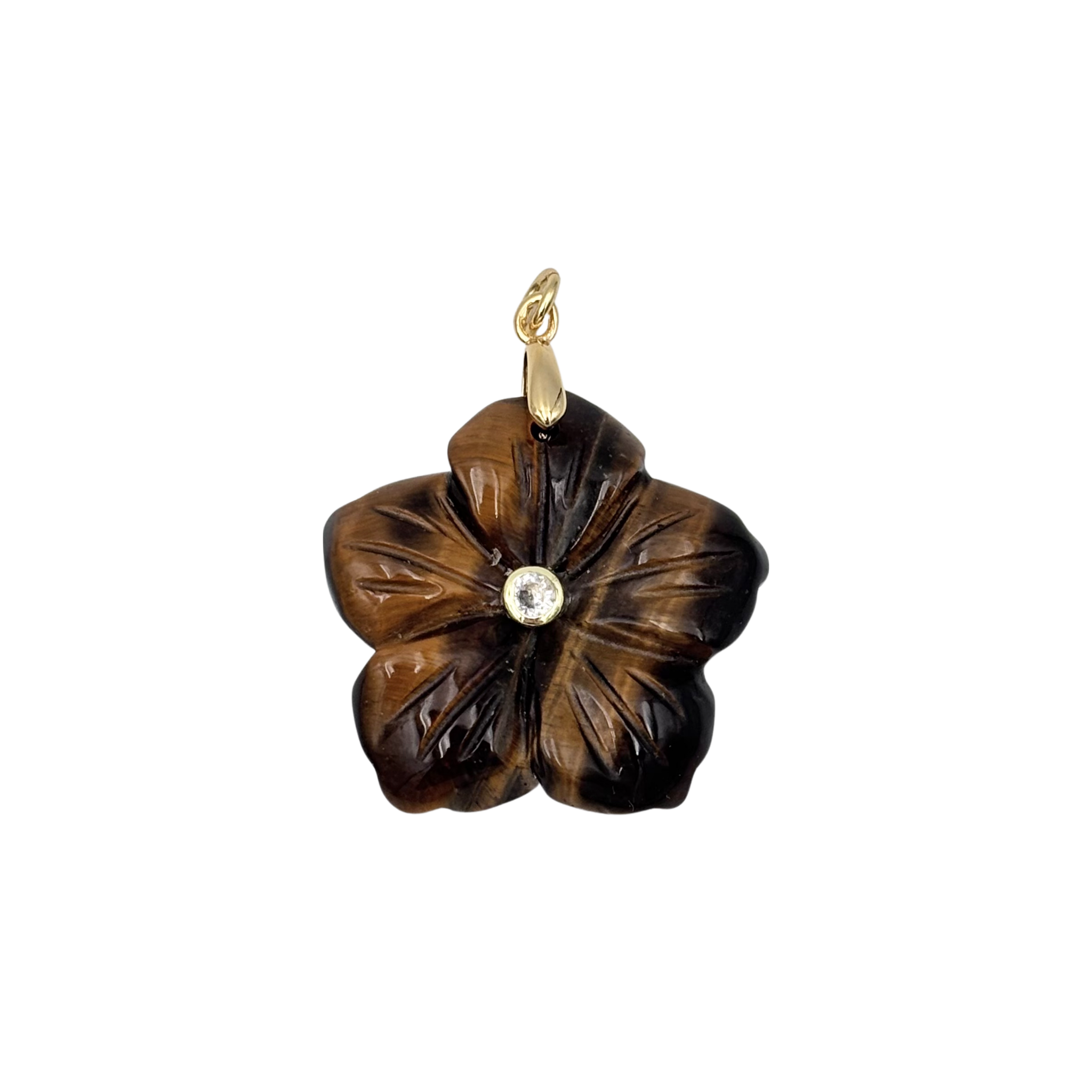 Tigers eye semi-precious flower pendant with rhinestone center piece by HOLST+LEE