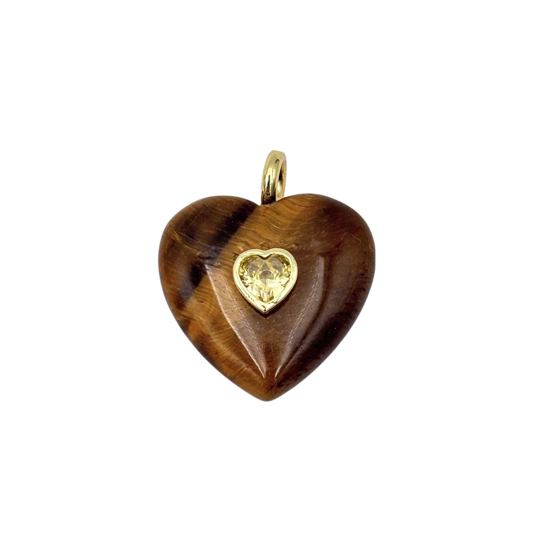 Tigers eye semi-precious stone heart charm with citrine center stone by HOLST+LEE