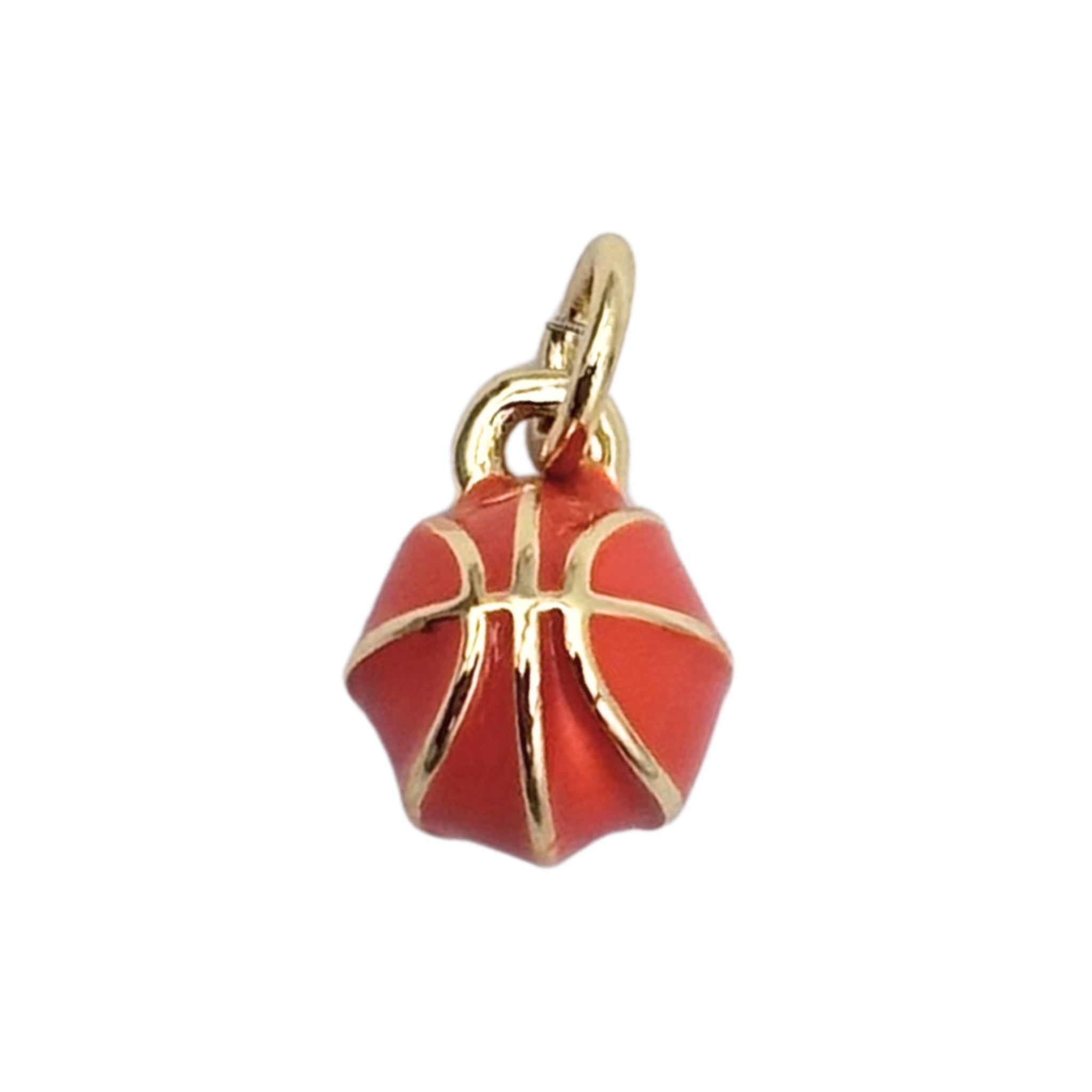 Tiny gold basketball charm with bright orange enamel body and gold seam lines by HOLST+LEE