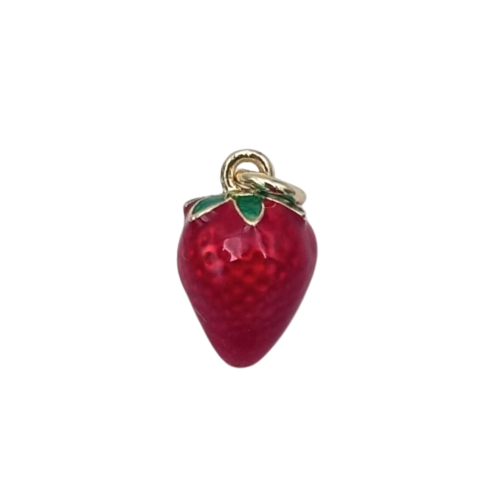 Red enamel strawberry charm pendant with green leaf detail by HOLST+LEE