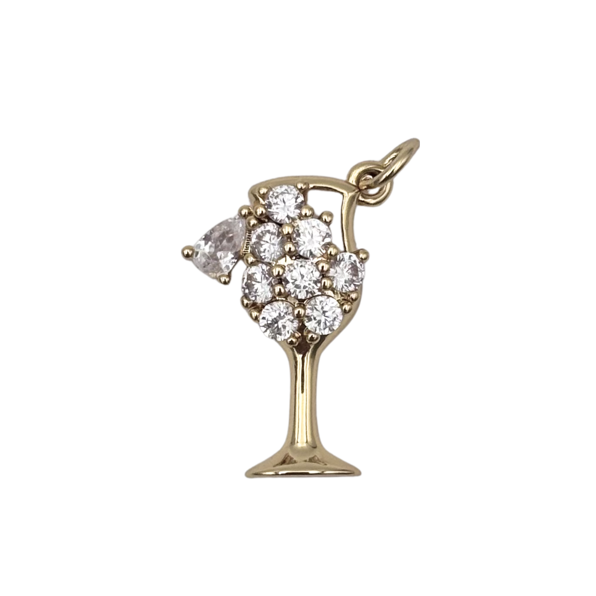 Gold cocktail glass charm with cluster-set round crystals, pear-cut crystal garnish by HOLST+LEE