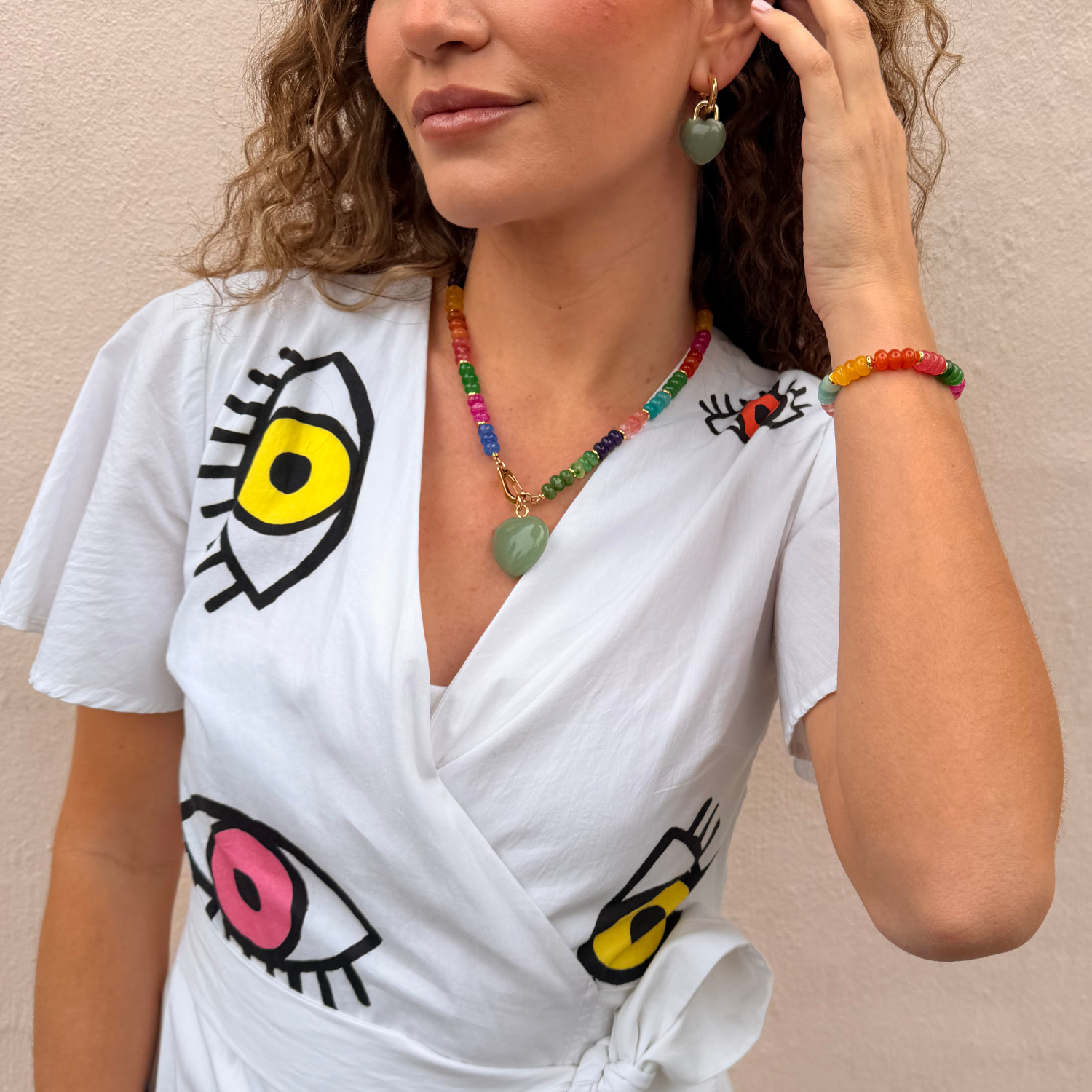 Tropical - Gem Necklace with Heart - on model