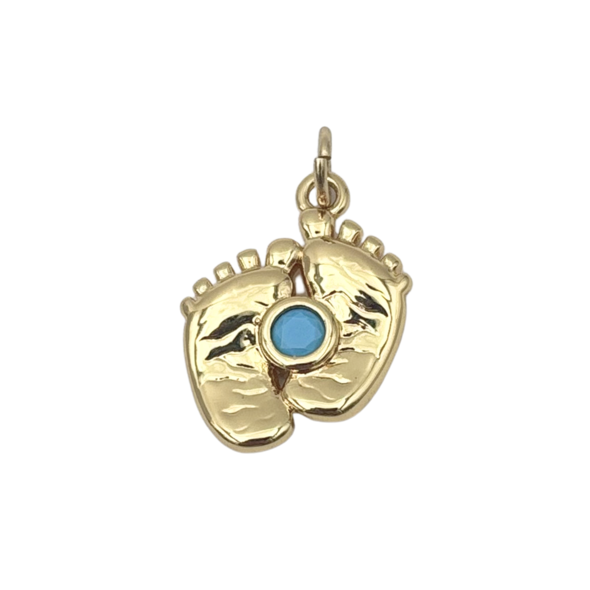 Gold baby feet charm with turquoise diamond center stone by HOLST+LEE