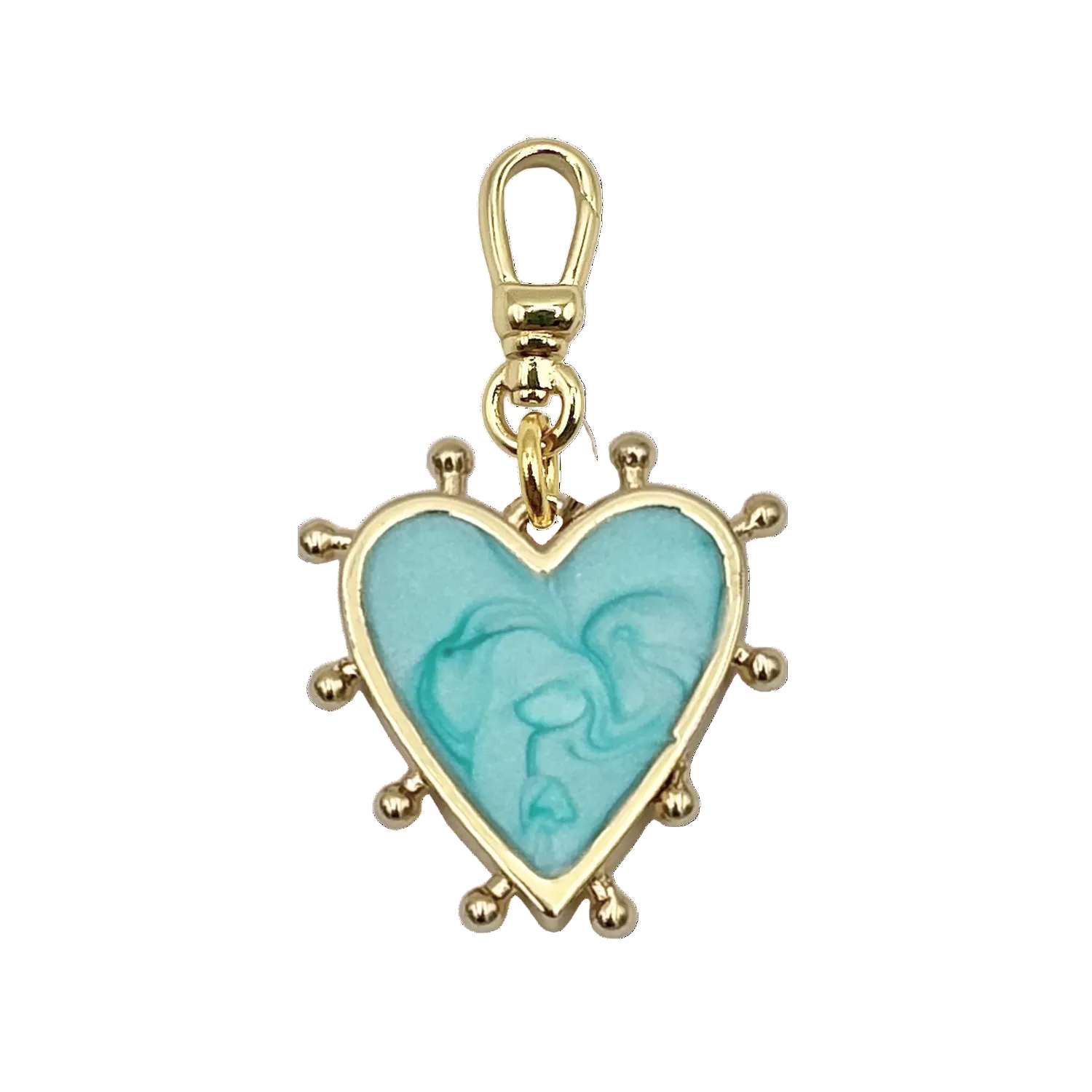 Turquoise enamel heart charm with swirl detail and gold ball-tipped spike frame with charm clip by HOLST+LEE