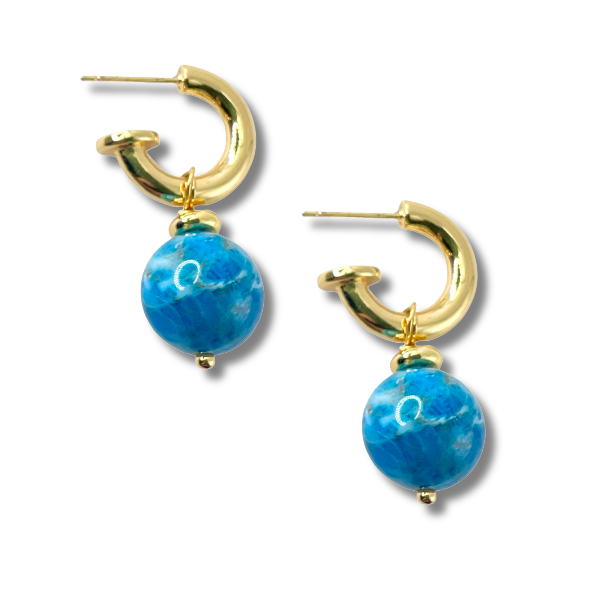 Turquoise gemstone drop earrings with gold hoop by HOLST+LEE