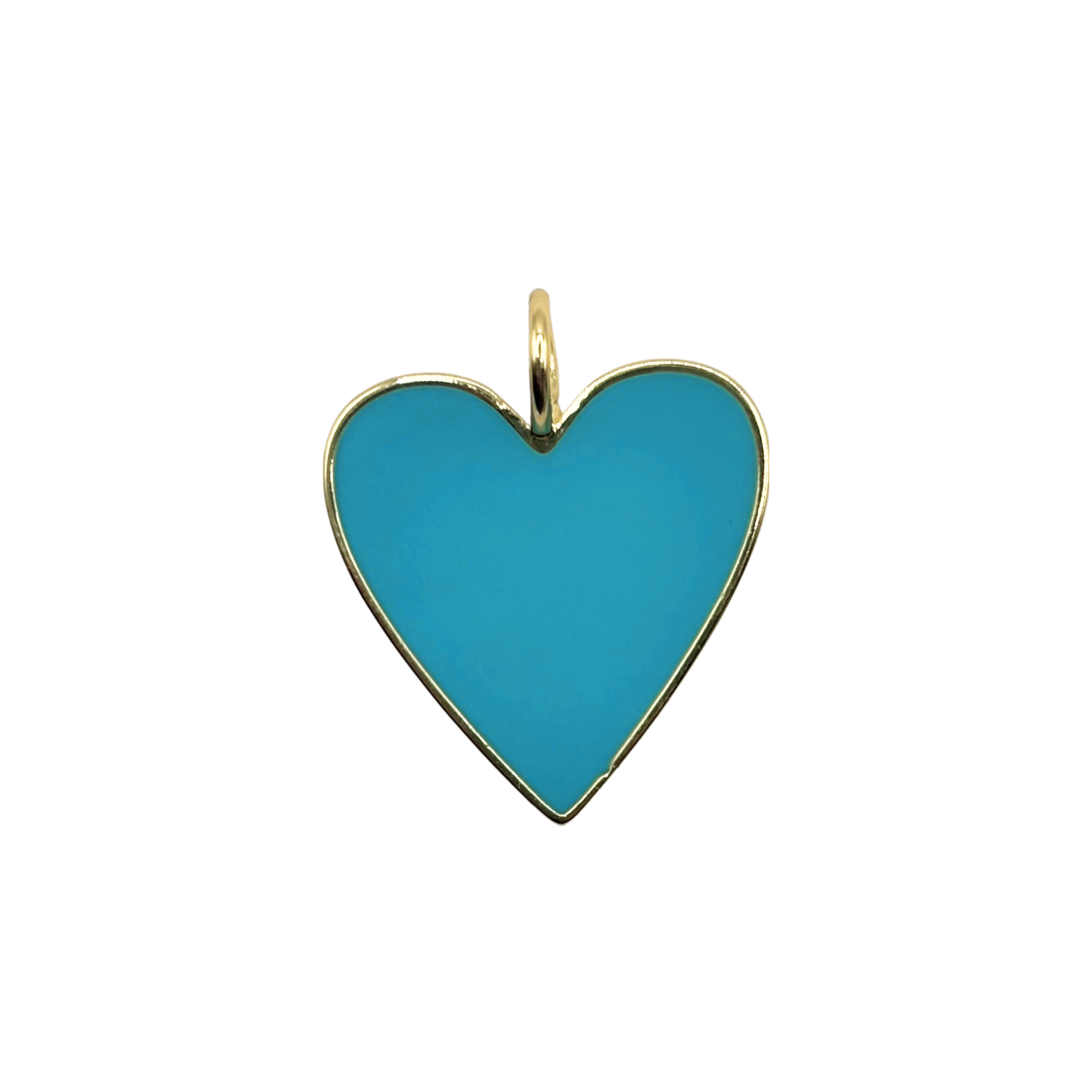 Large gold-rimmed turquoise enamel heart charm with smooth polished face by HOLST+LEE