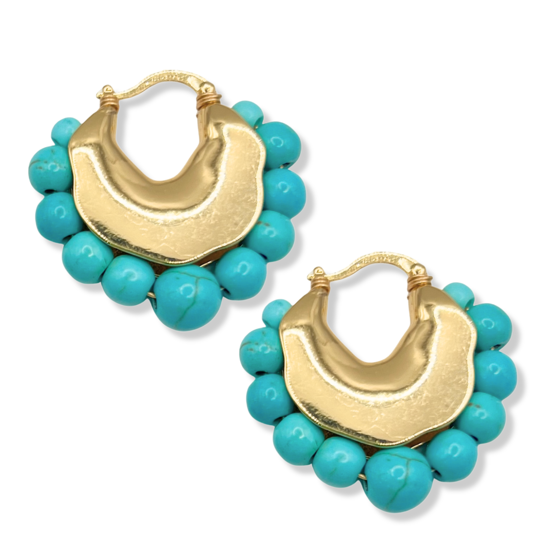 Gold chunky hoop earrings with turquoise border by HOLST+LEE