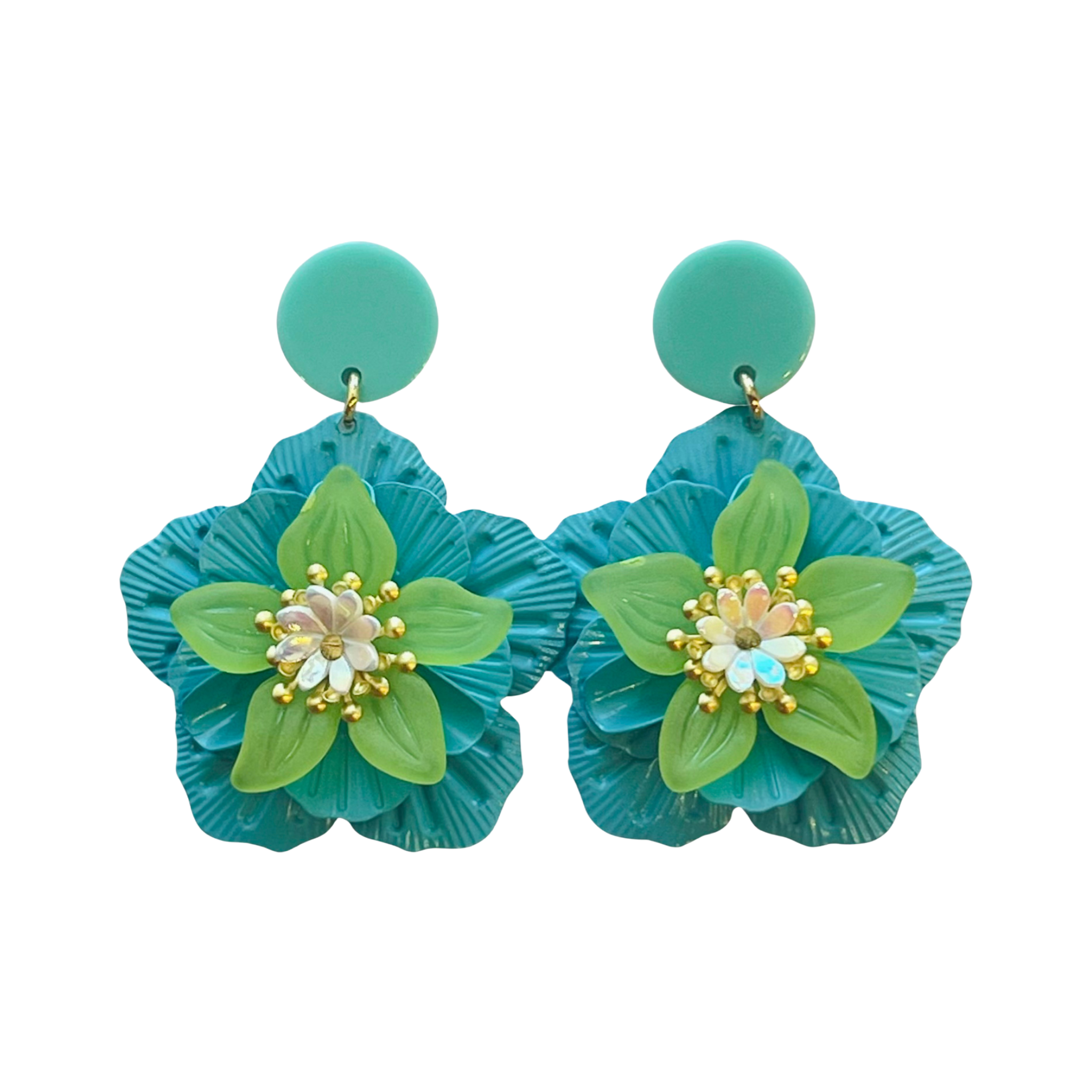 Turquoise Metal Flower Post Earrings