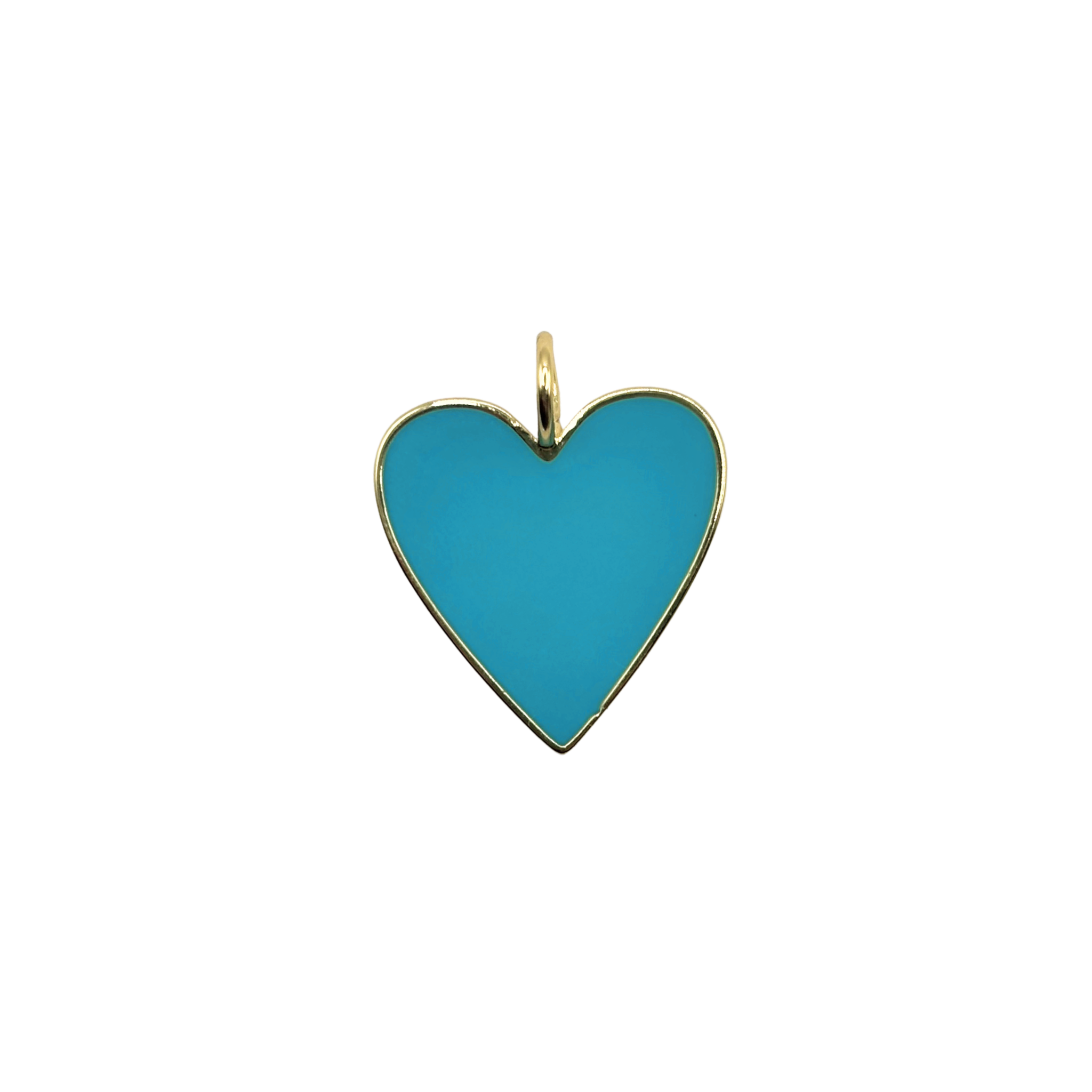 Gold-rimmed turquoise enamel heart charm with smooth polished face by HOLST+LEE