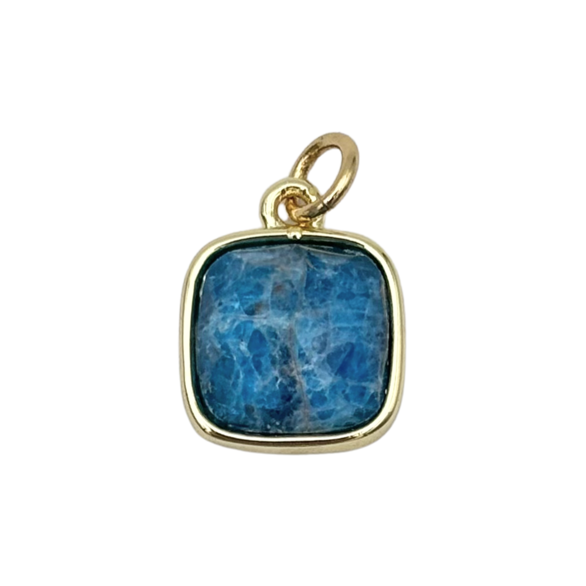 Gold cushion-bezel pendant with faceted turquoise stone by HOLST+LEE