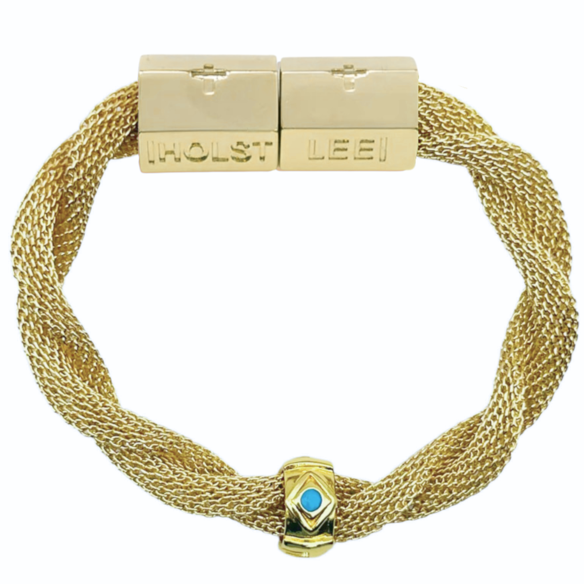 TwistedMeshwithTurqEvilEyeBracelet-Gold