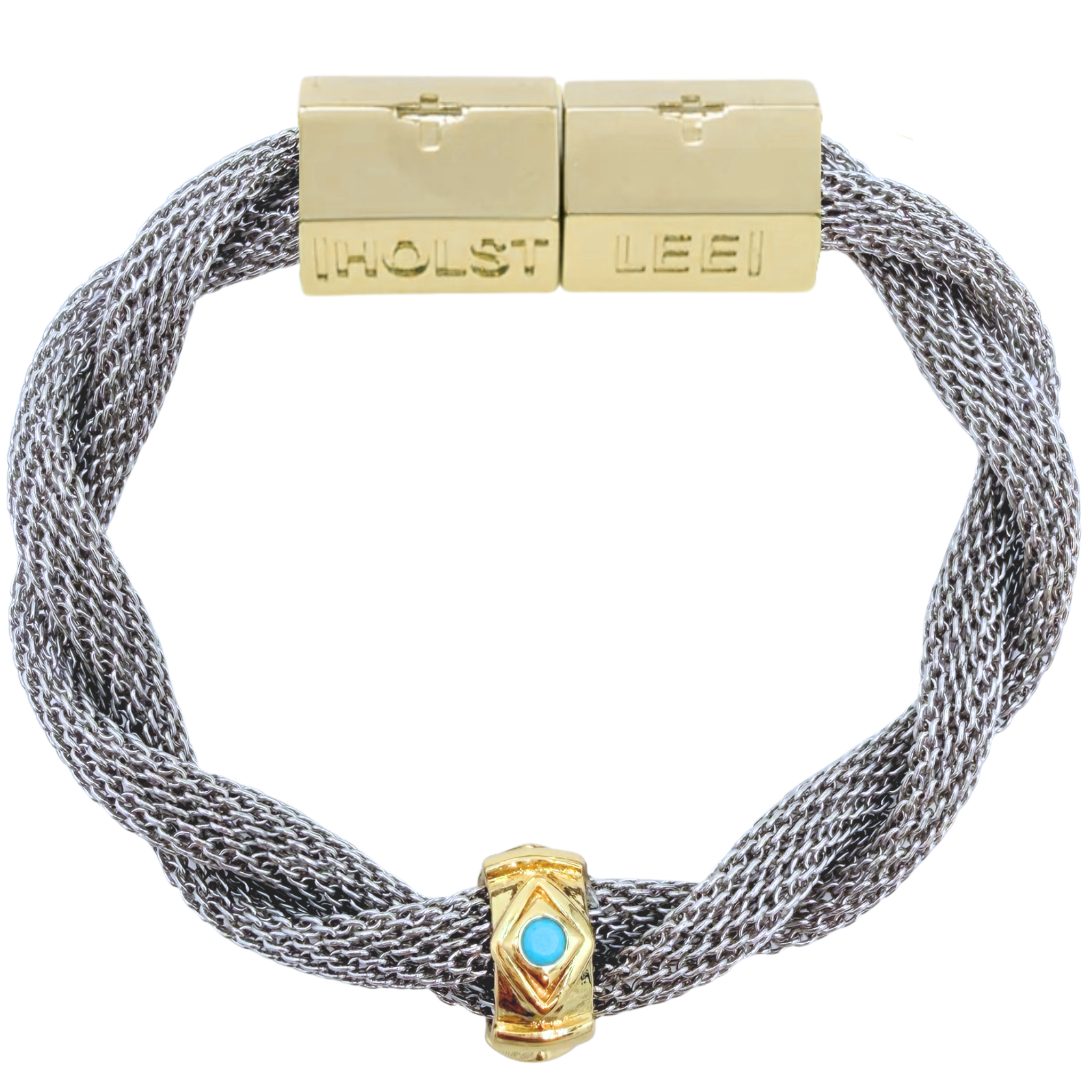 TwistedMeshwithTurqEvilEyeBracelet-TwoTone