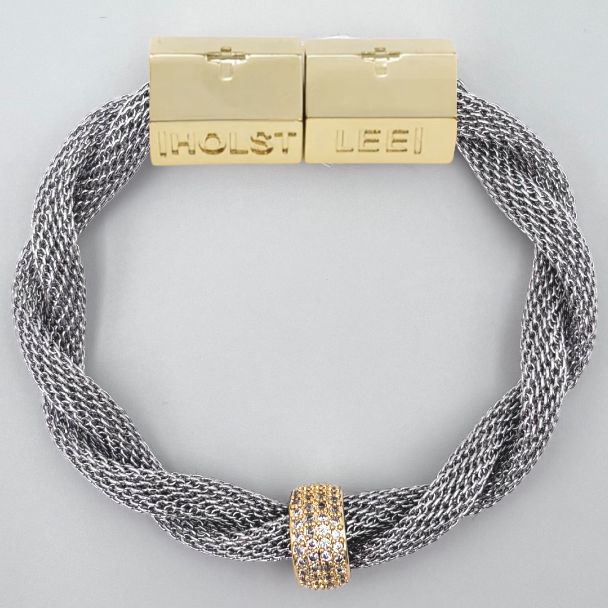 Twisted Mesh Bracelet with Stone-Silver- signature magnetic clasp