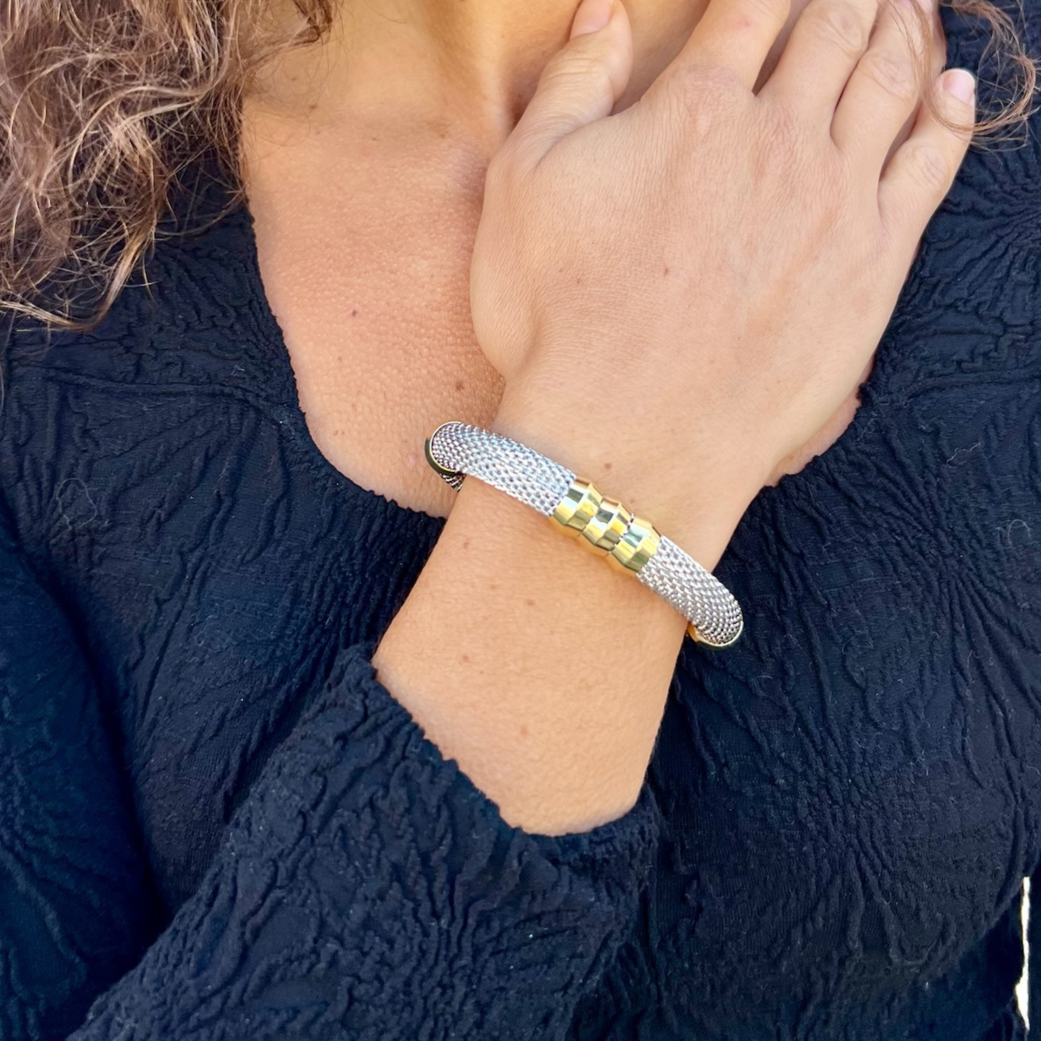 Two-Tone Classic Mesh Bracelet - on model