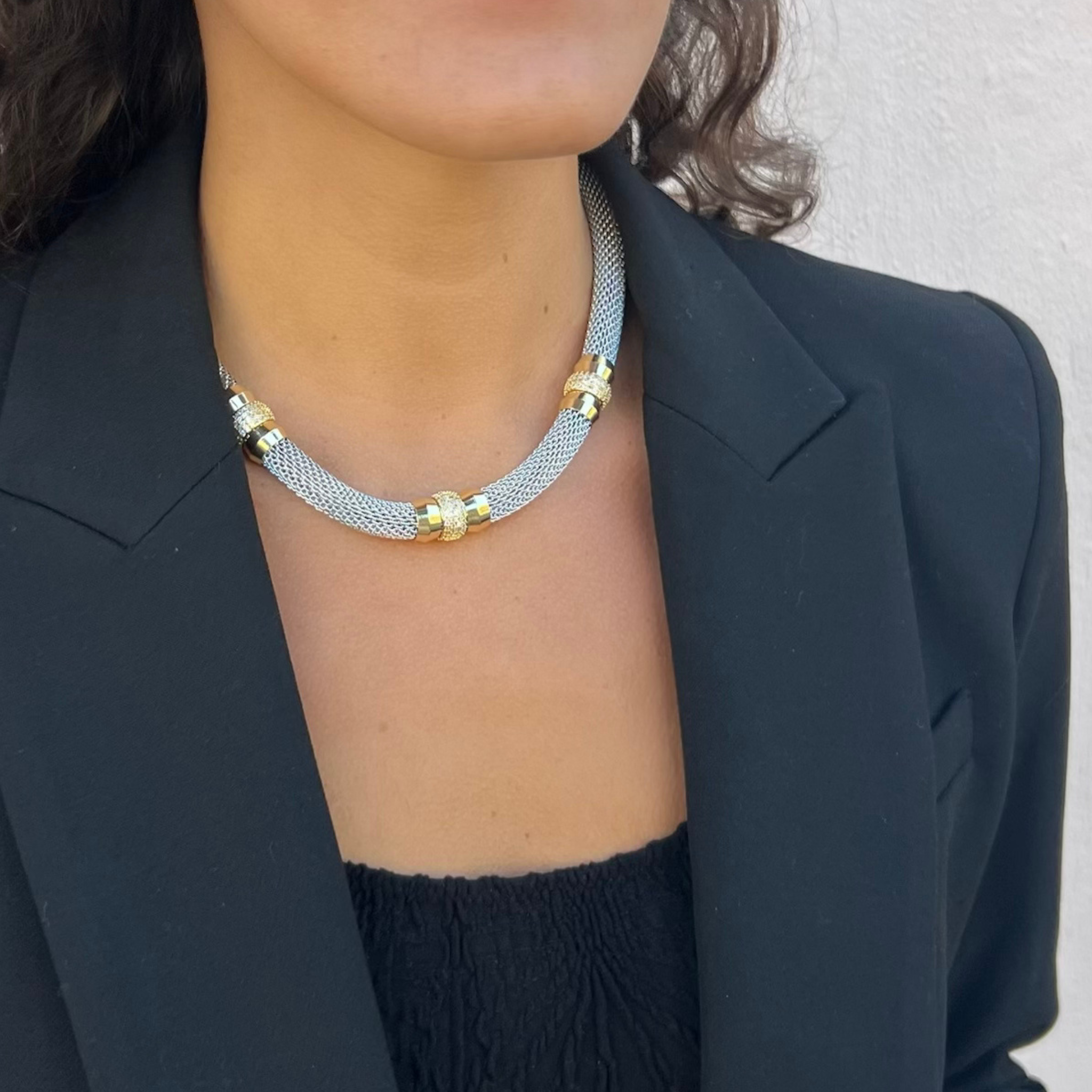 Two-Tone Fancy Necklace - on model 