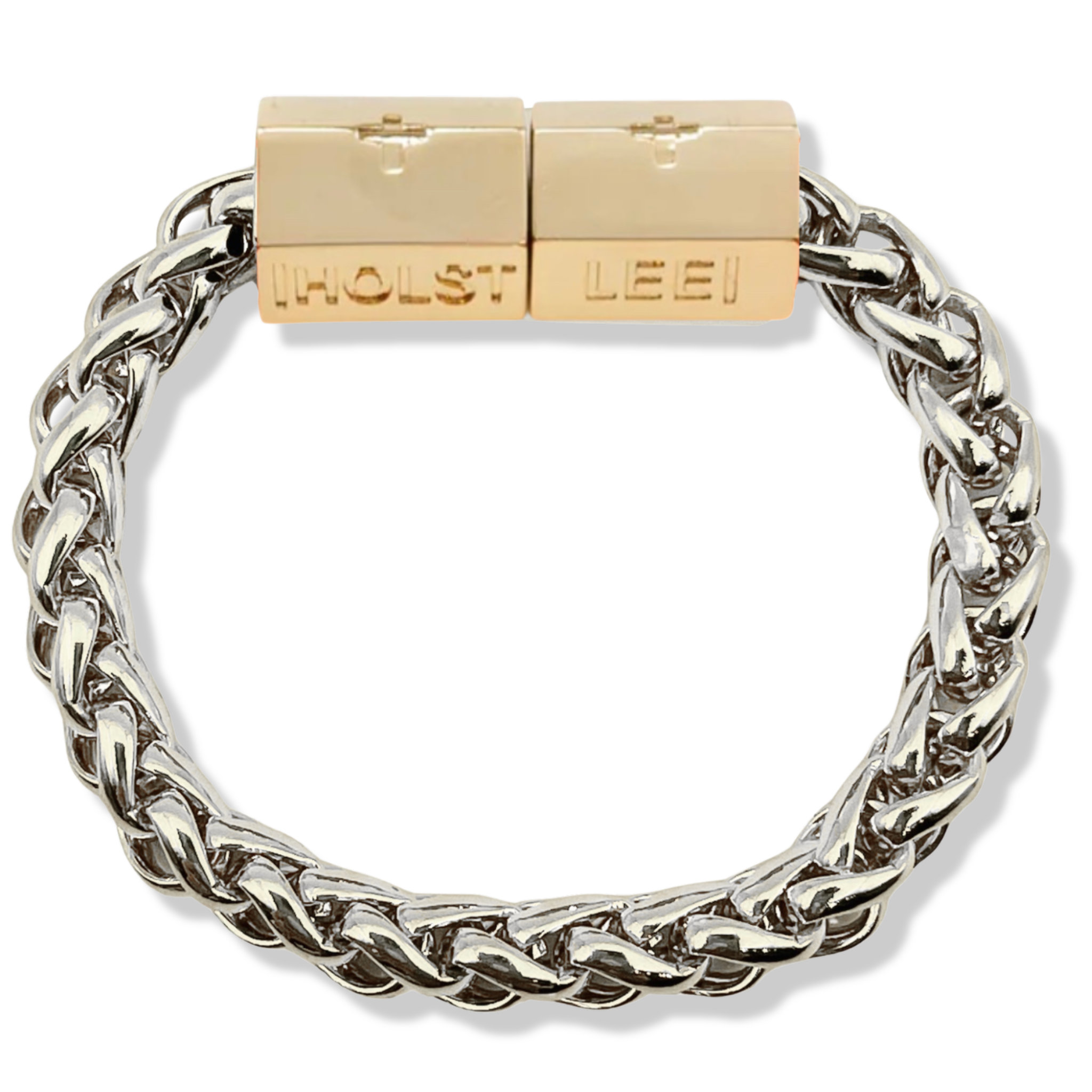 Two-tone chunky anchor chain bracelet with 18K gold-filled magnetic clasped bracelet by HOLST+LEE
